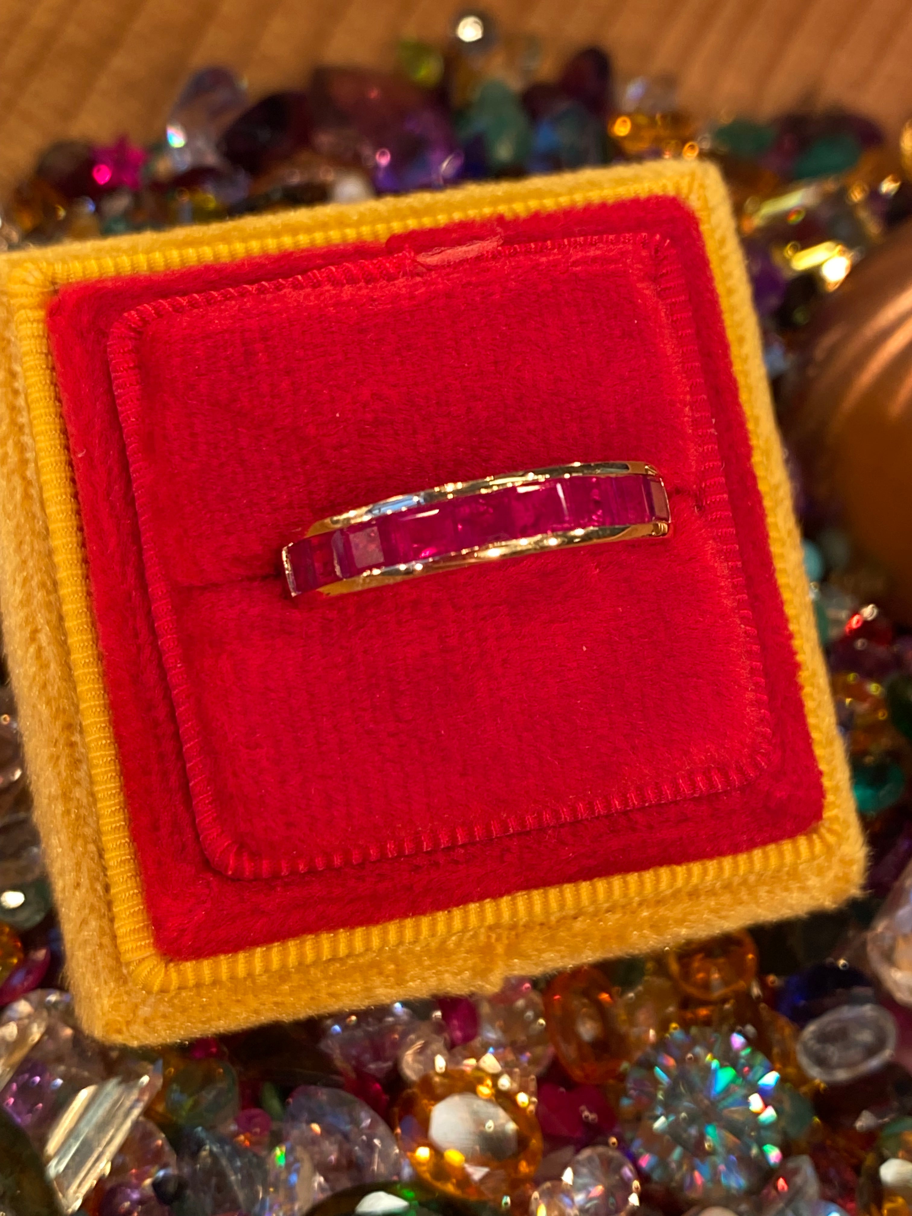 Princess Cut Channel Set Ruby in 9ct Yellow Gold