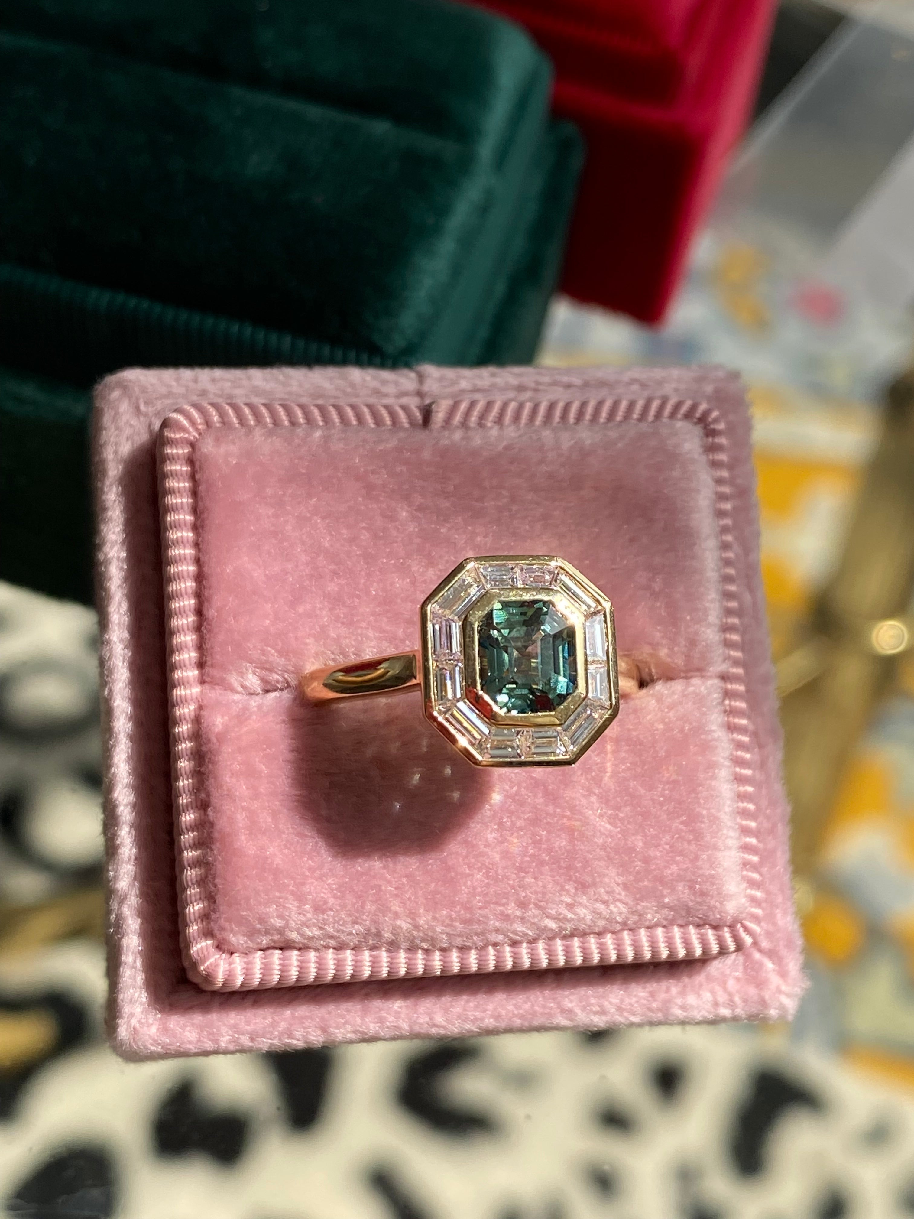 1.56 CTW Green Sapphire and Natural Diamond Ring in 18ct Yellow Gold