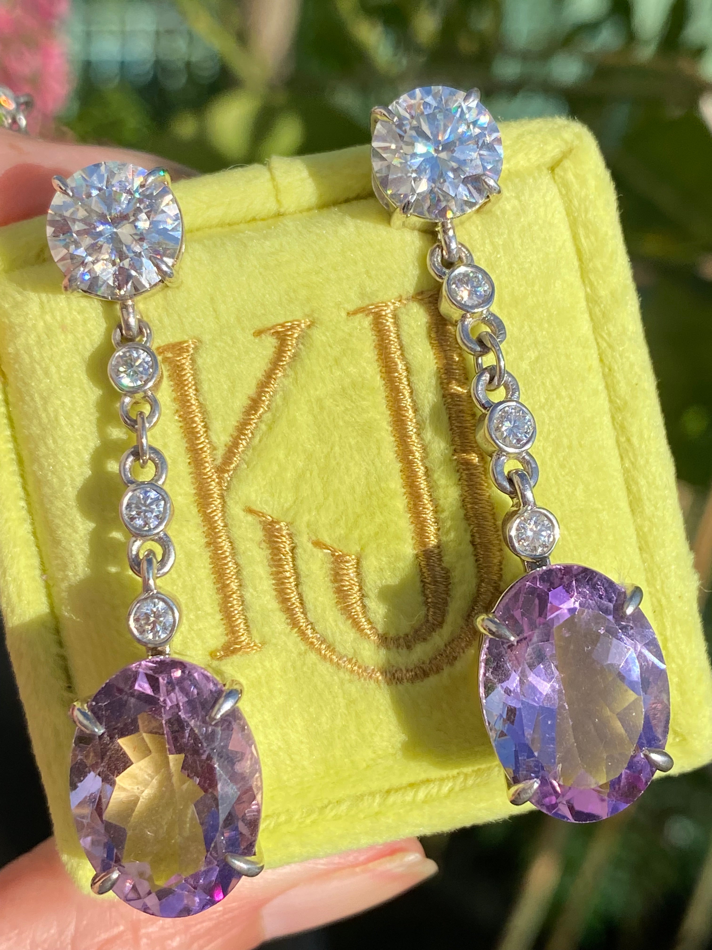 28.00 Carat Oval Cut Rose de France Amethyst and Moissanite Earrings in Sterling Silver