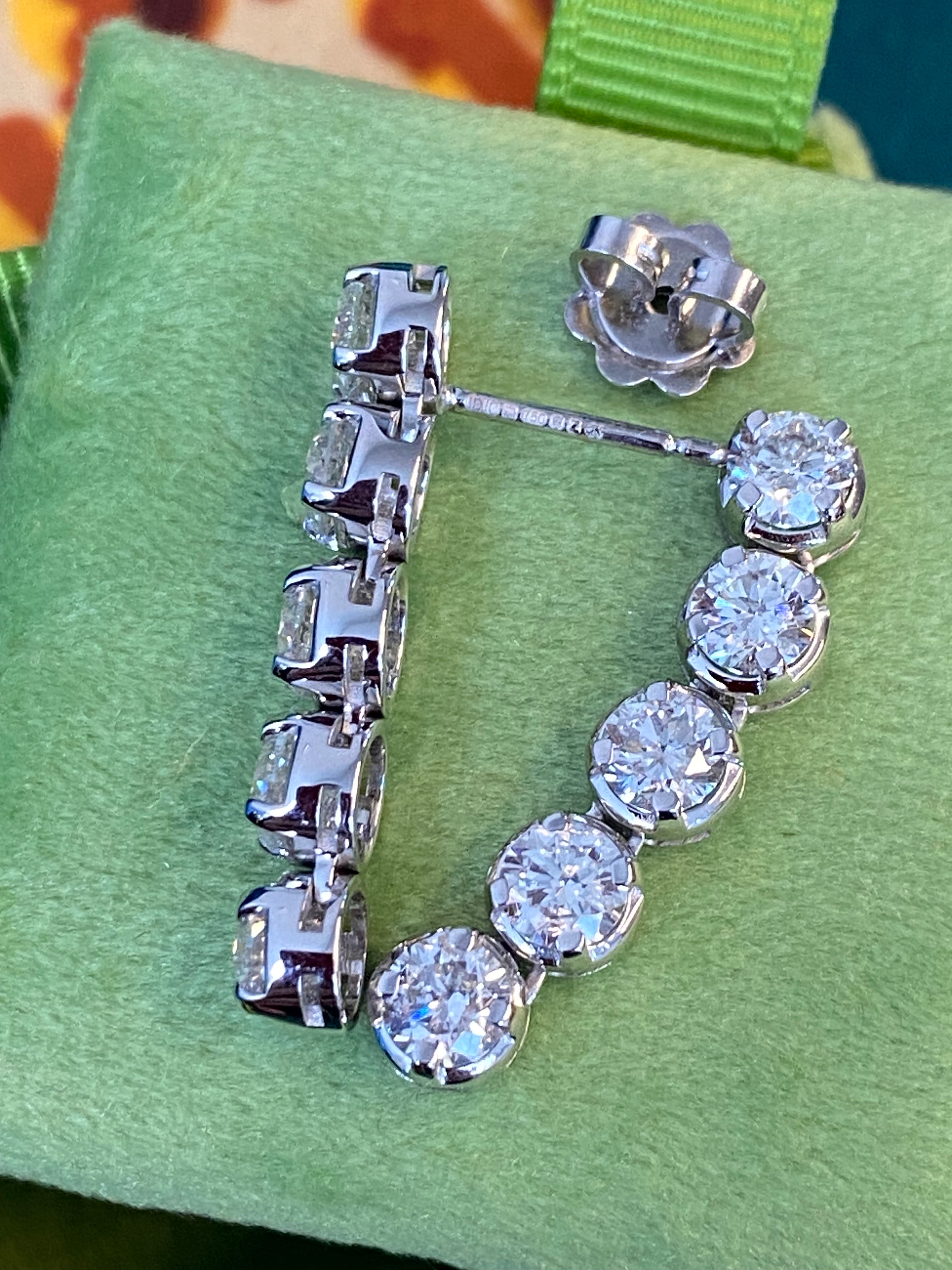 Spectacular 3.00 Carat Natural Diamond Five Stone Drop Earrings in 18ct White Gold