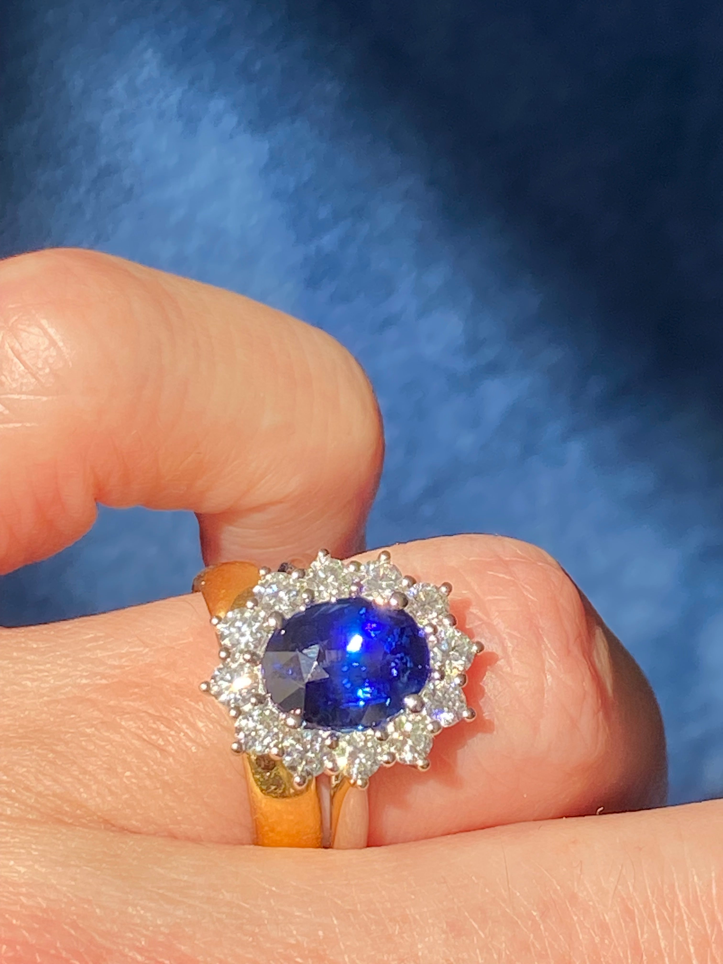 3.17 Carat Blue Ceylon Sapphire and 0.87 CTW Natural Diamond Halo Ring in Platinum