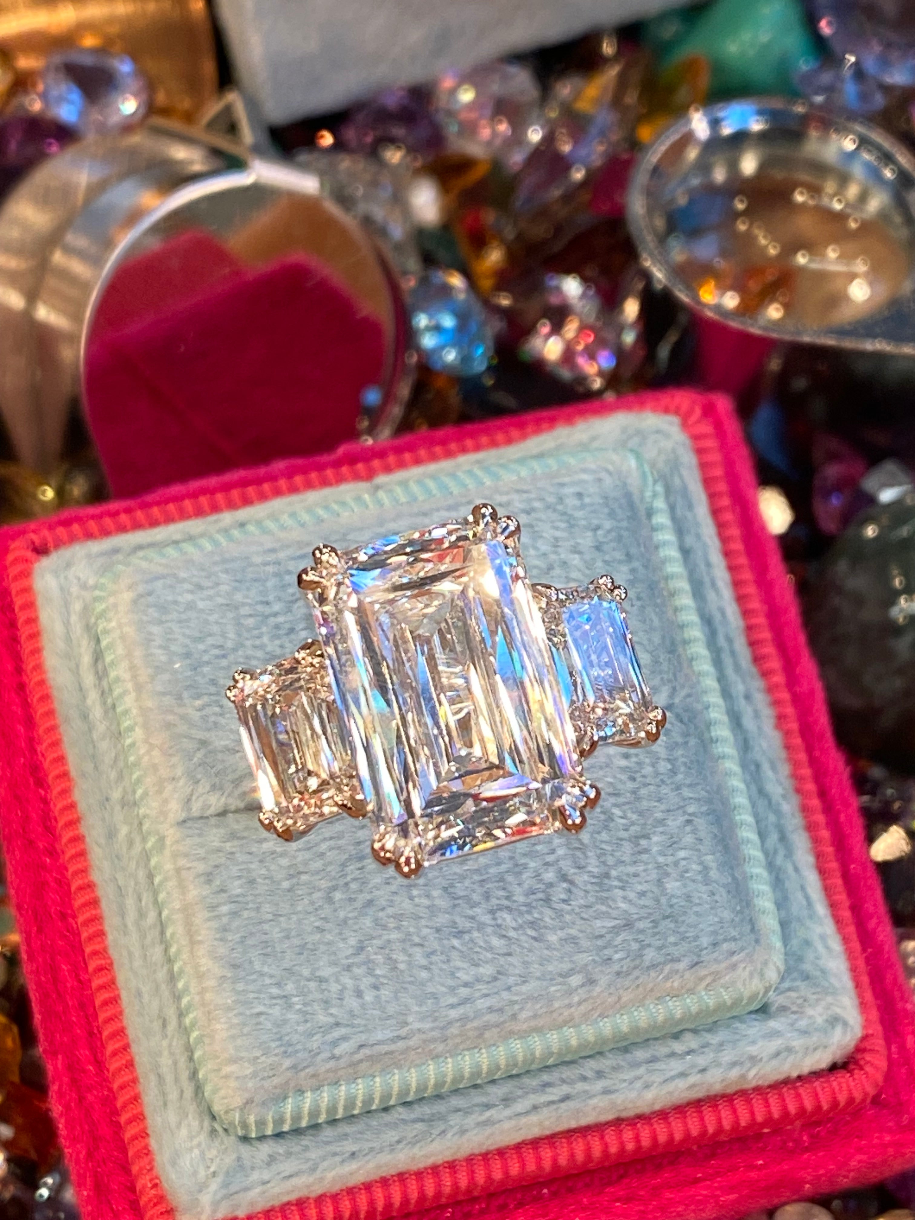 14.24 CTW Ashoka Cut Lab Diamond Three Stone Engagement Ring in Platinum