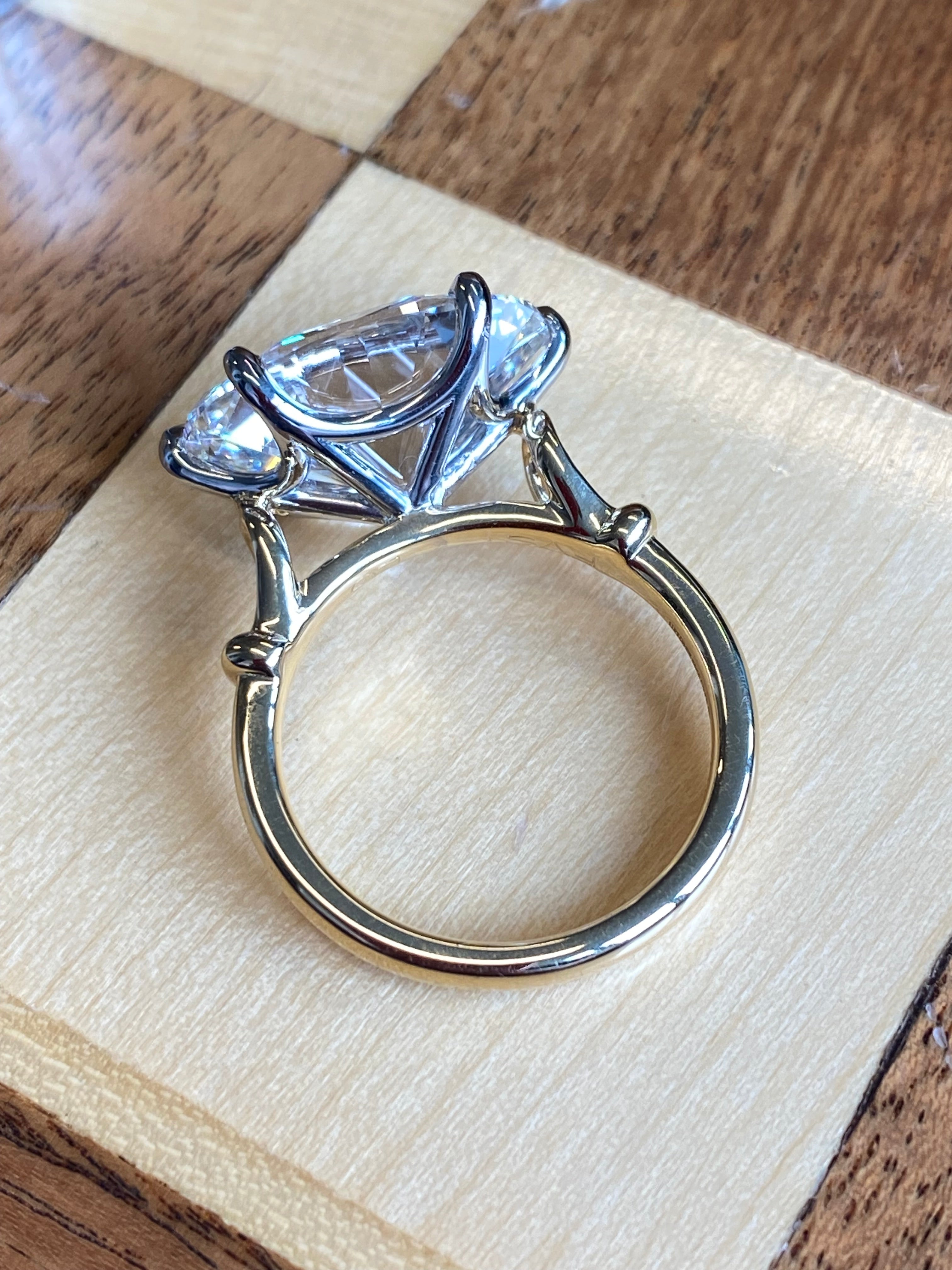 8.01 Carat Oval Cut Lab Diamond East West Solitaire Engagement Ring in 18ct Yellow Gold and Platinum