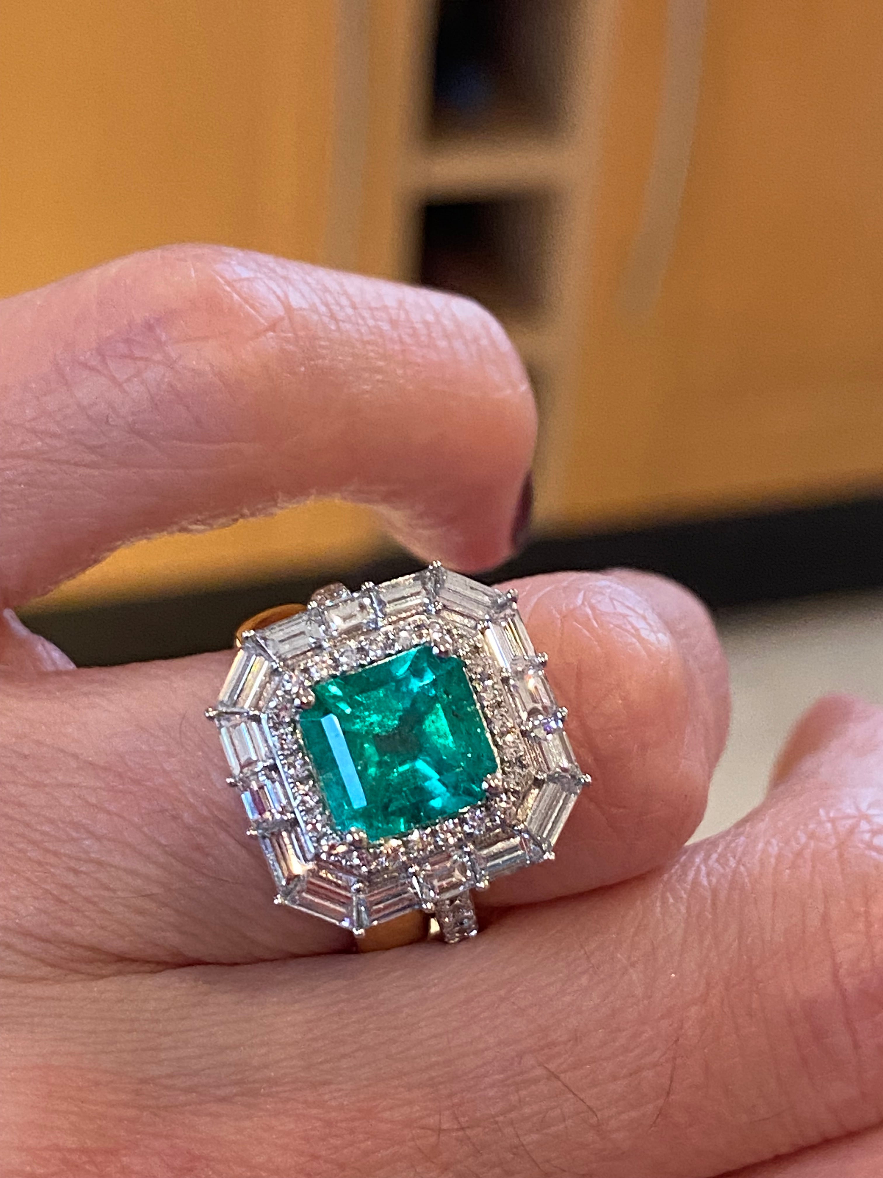 Masterpiece 2.34 Carat Colombian Emerald and 1.67ctw Natural Diamond Ring in Platinum