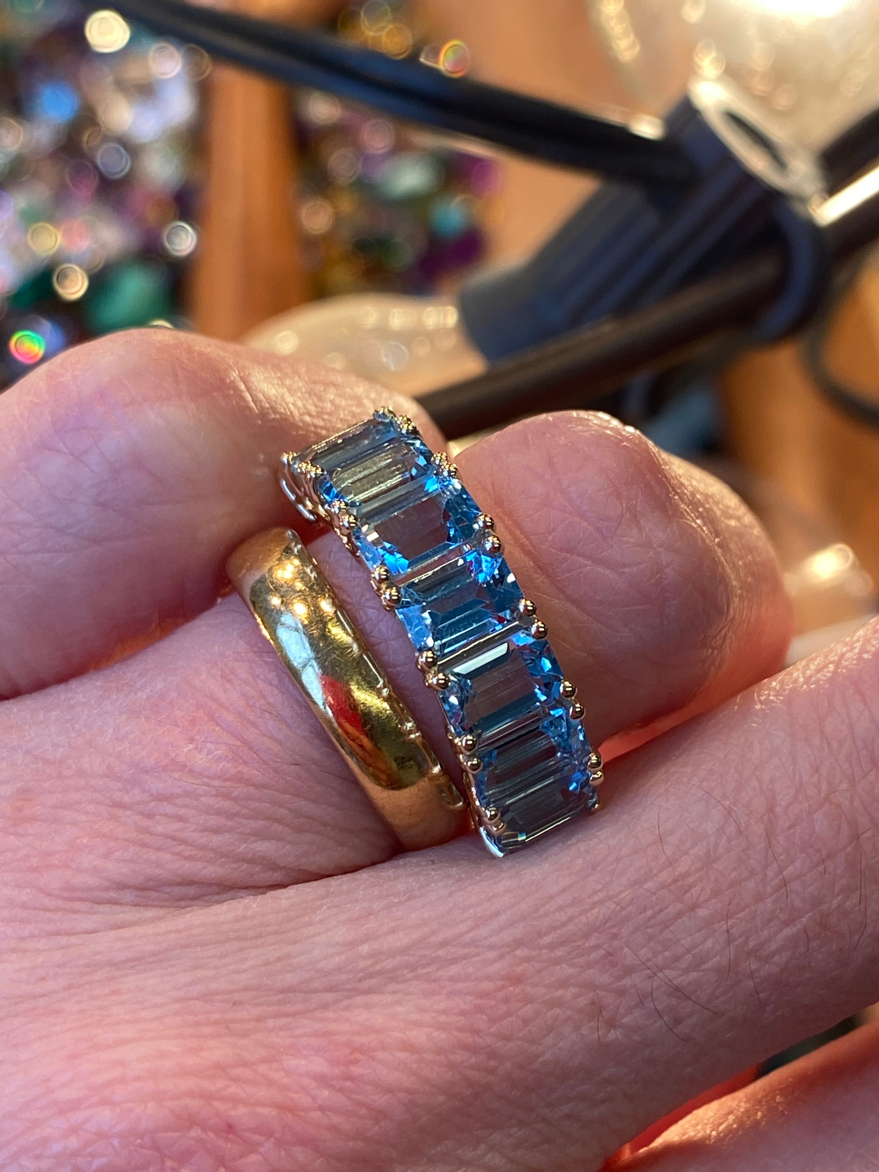 4.28 CTW Aquamarine Eternity Ring in 9ct Yellow Gold
