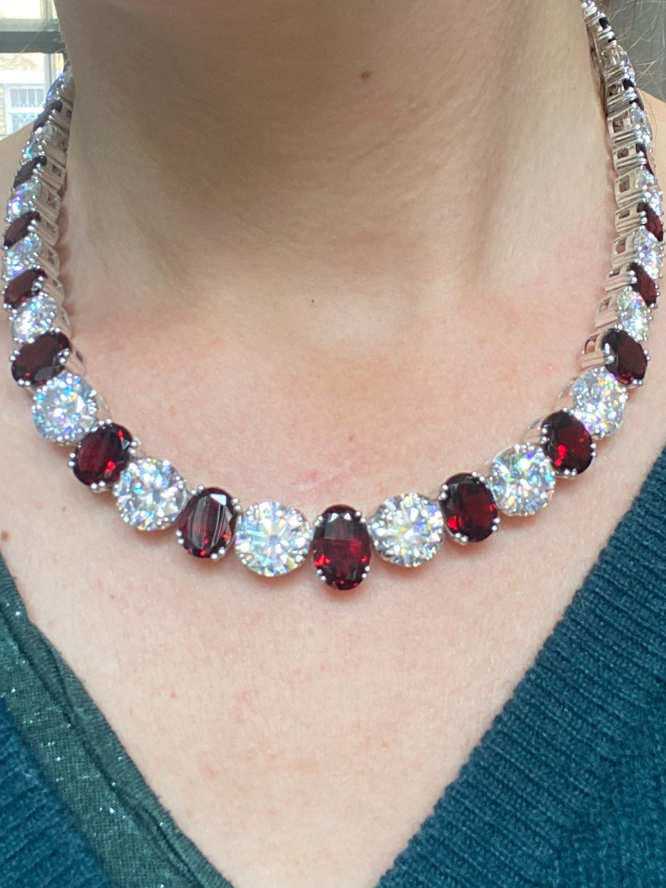 170.86 CTW Moissanite and Garnet Necklace in Sterling Silver