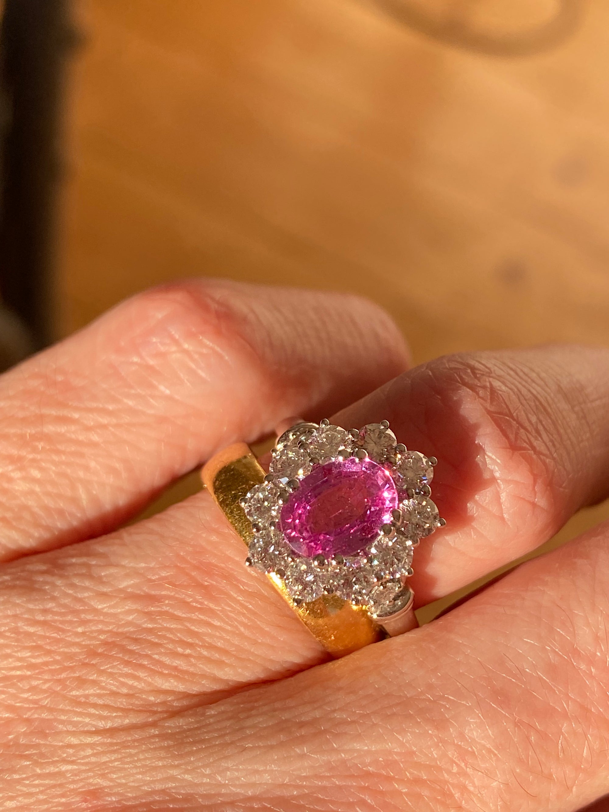 2.65 CTW Oval Cut Pink Sapphire and Natural Diamond Halo Ring in Platinum