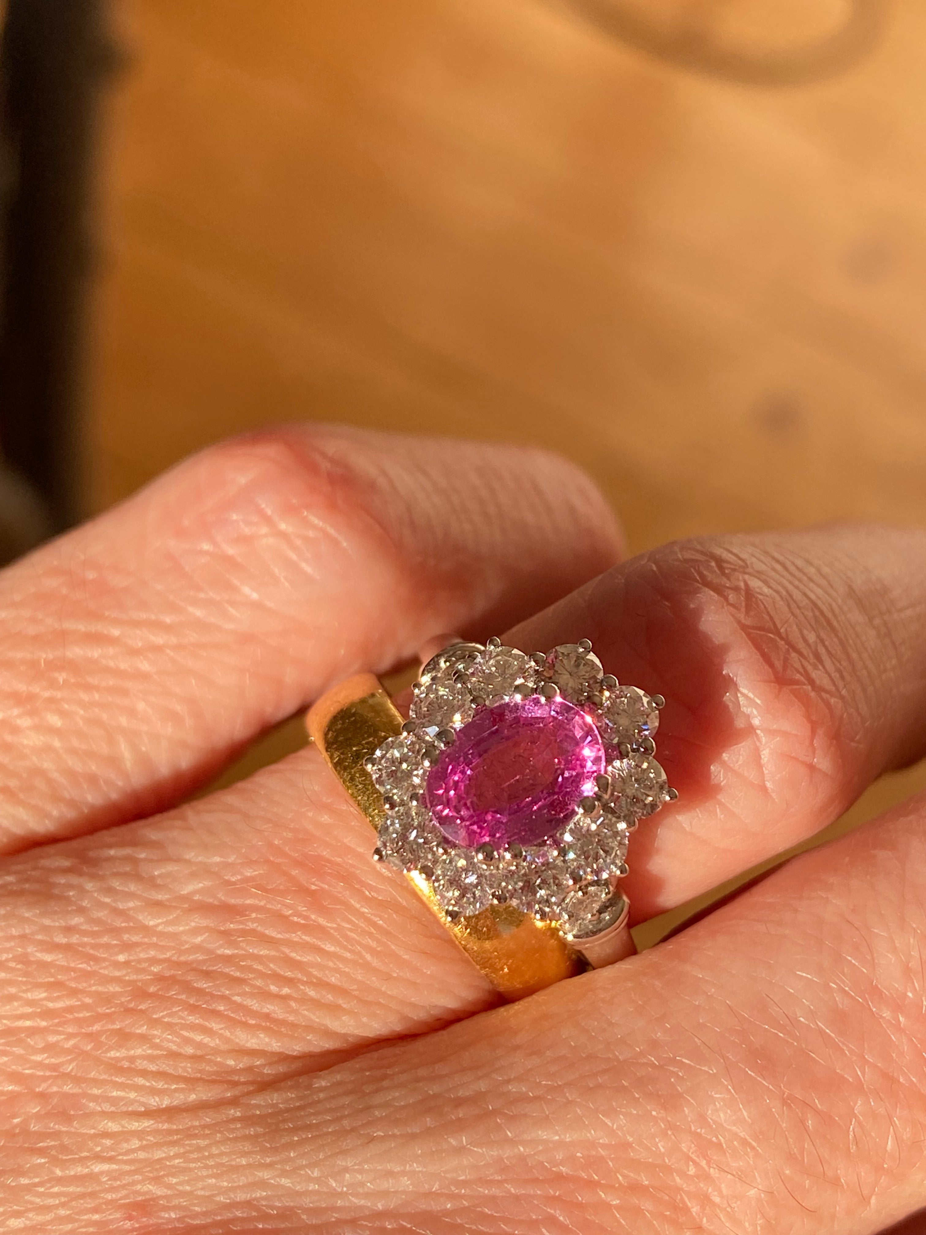 2.65 CTW Oval Cut Pink Sapphire and Natural Diamond Halo Ring in Platinum