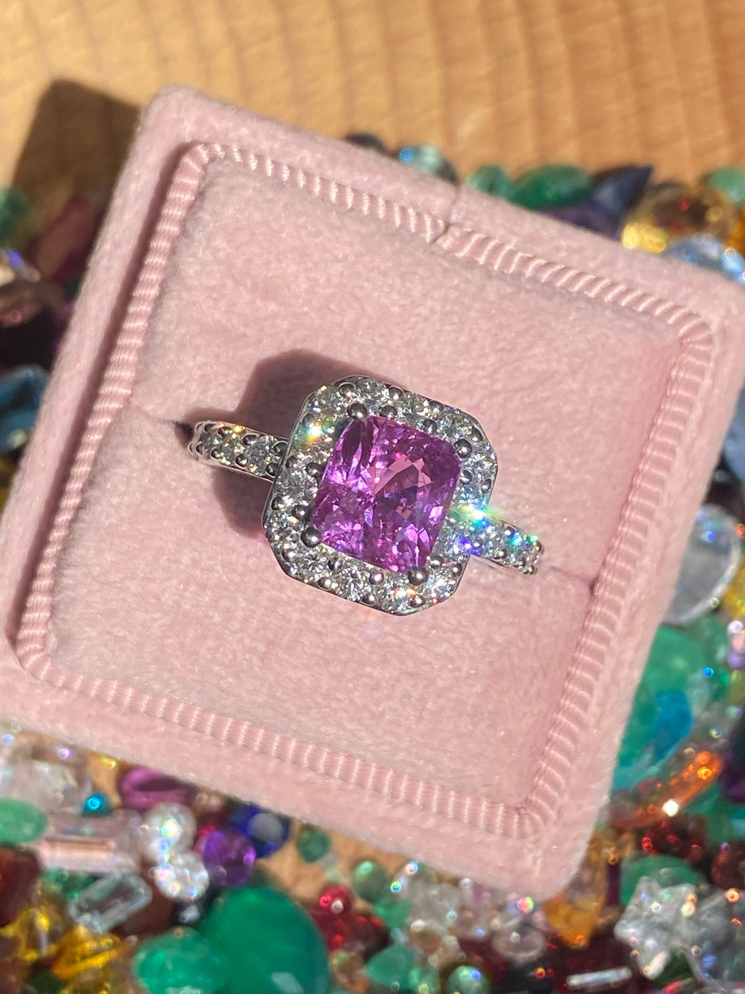 3.08 CTW Pink Sapphire and Natural Diamond Ring in Platinum