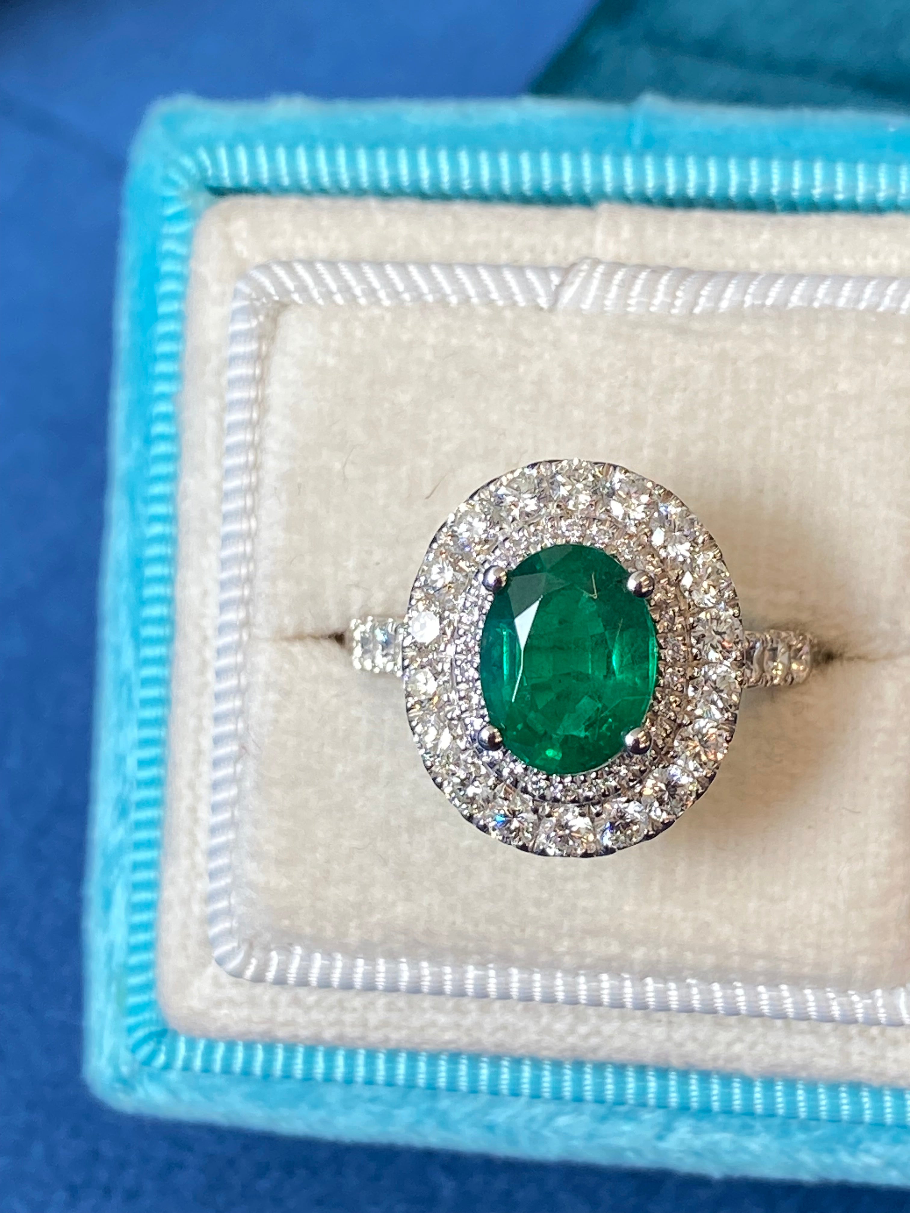 3.11 CTW Emerald and Natural Diamond Double Halo Ring in Platinum