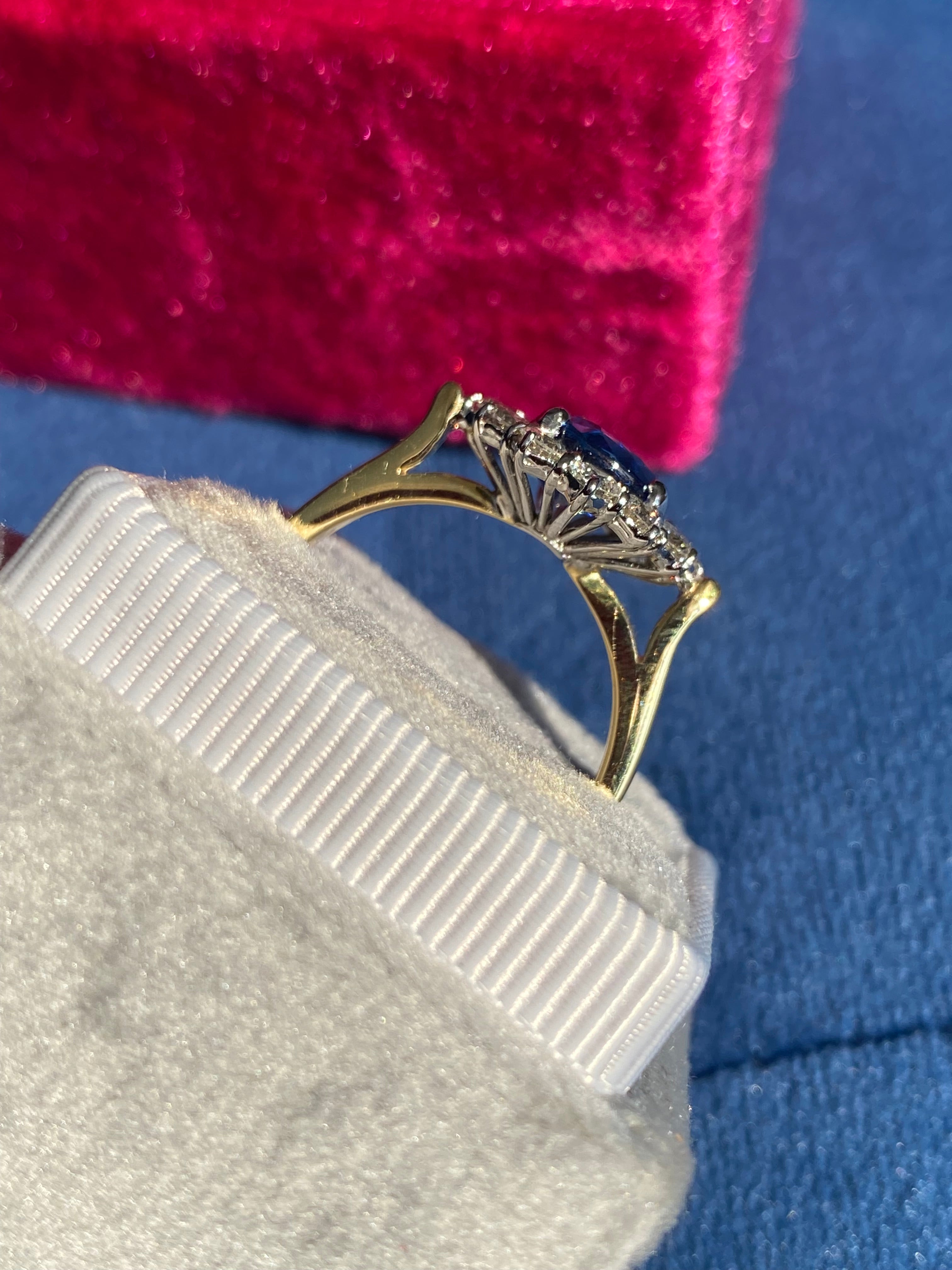 3.31 CTW Ceylon Sapphire and Natural Diamond Halo Ring in 18ct Gold