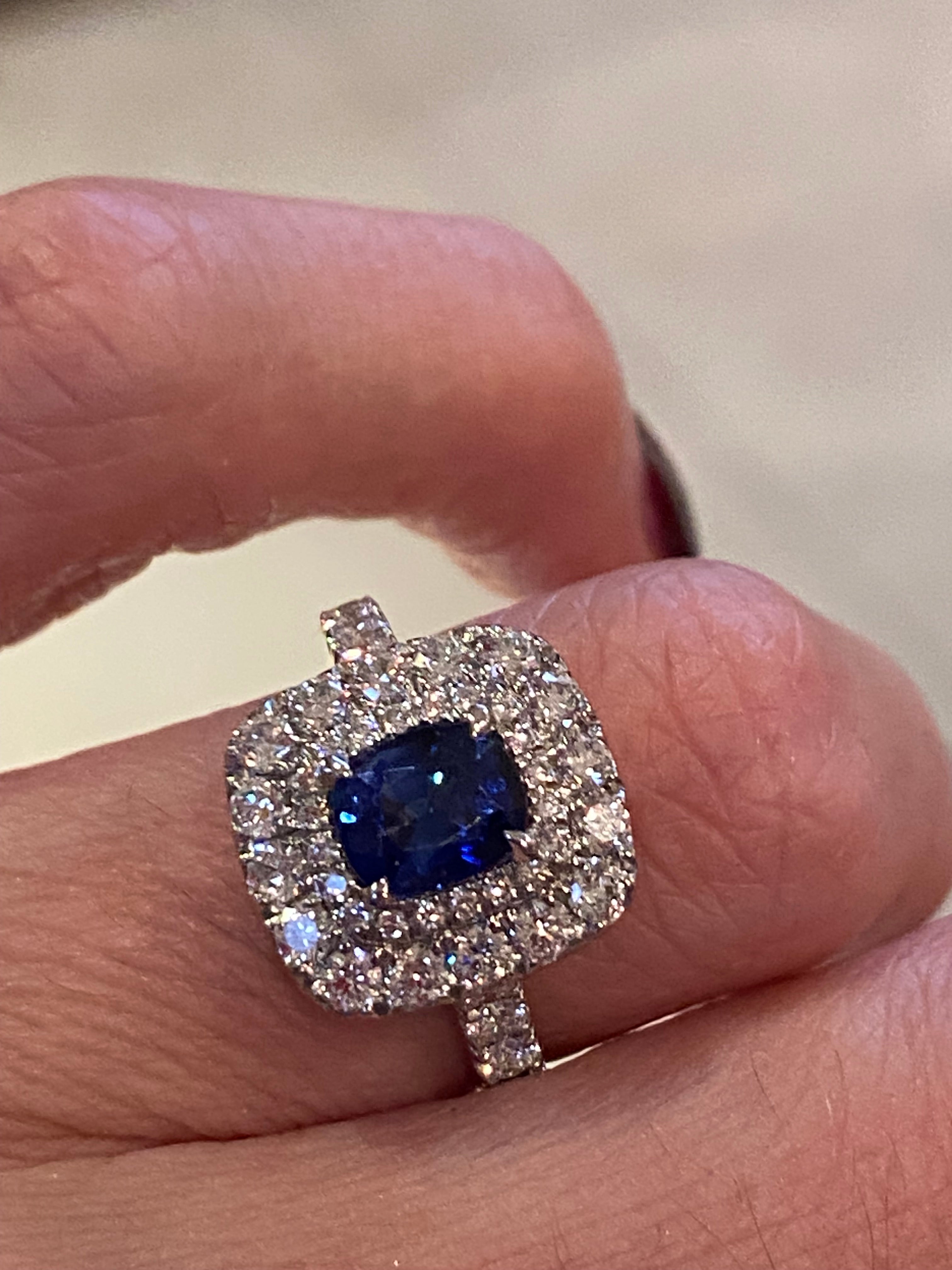 2.48 CTW Blue Ceylon Sapphire and Natural Diamond Double Halo Ring in Platinum