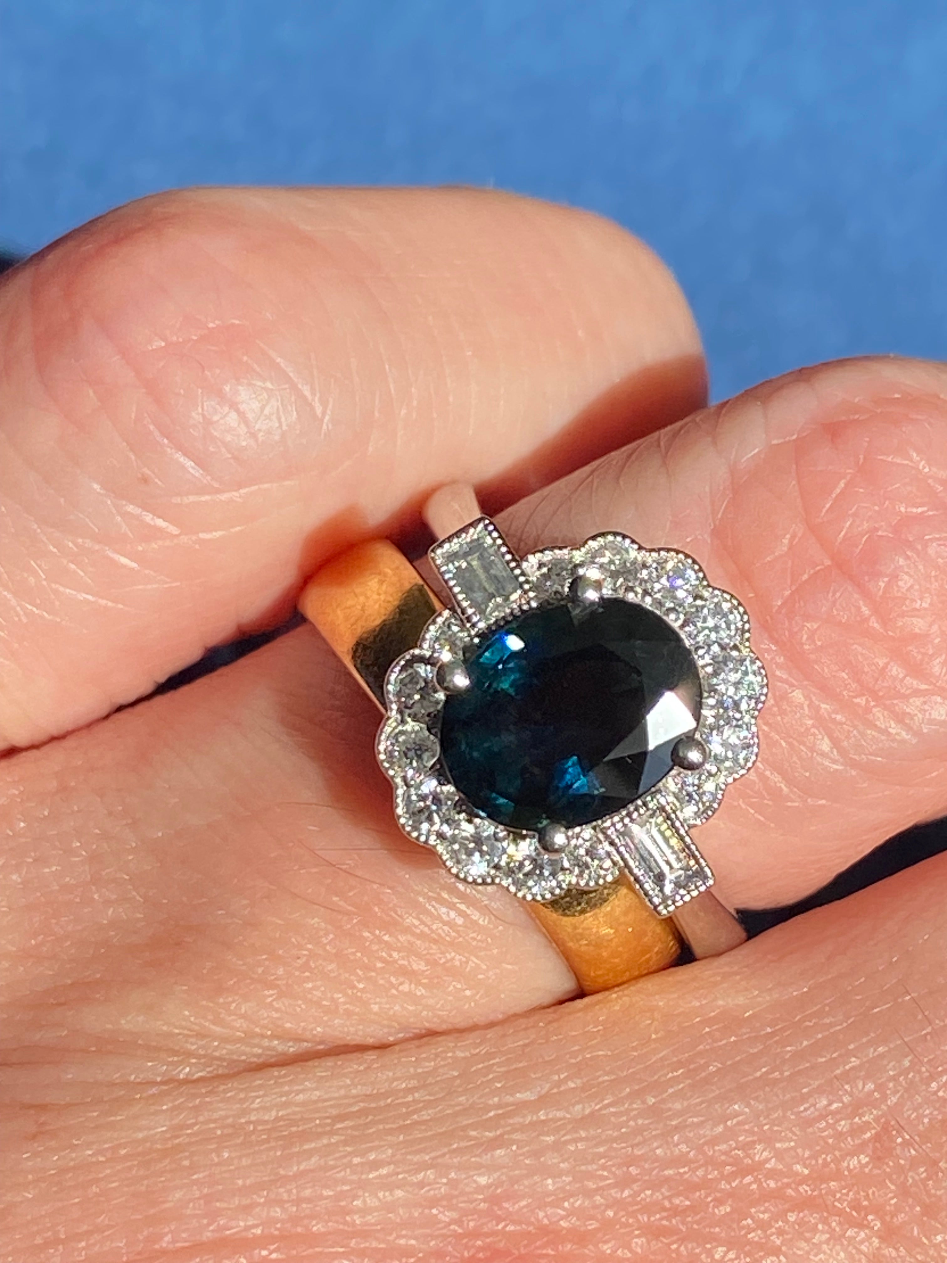 2.66 CTW Teal Sapphire and Natural Diamond Ring in Platinum