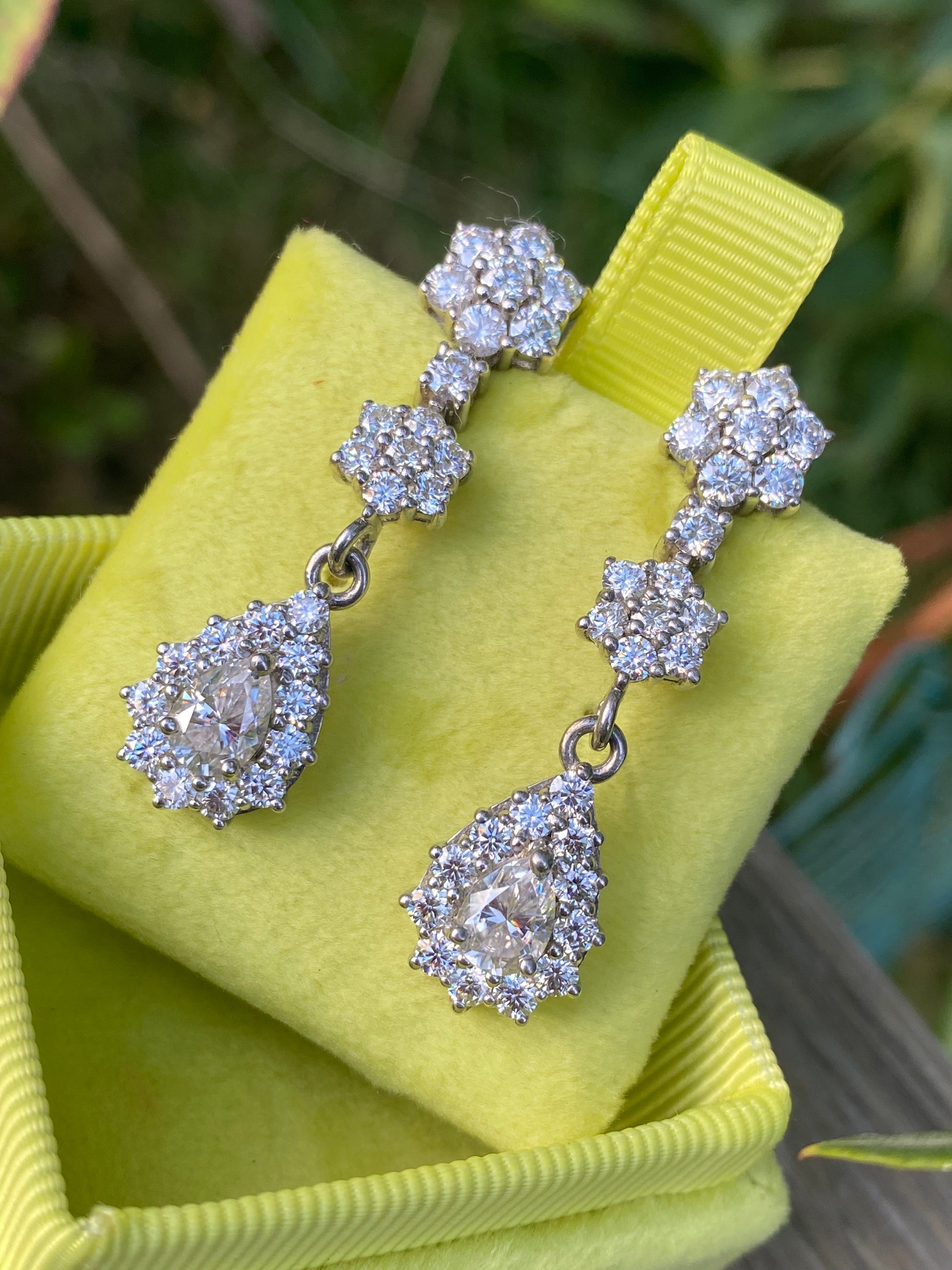 7.38 CTW Pear Cut Moissanite Drop Earrings in Sterling Silver