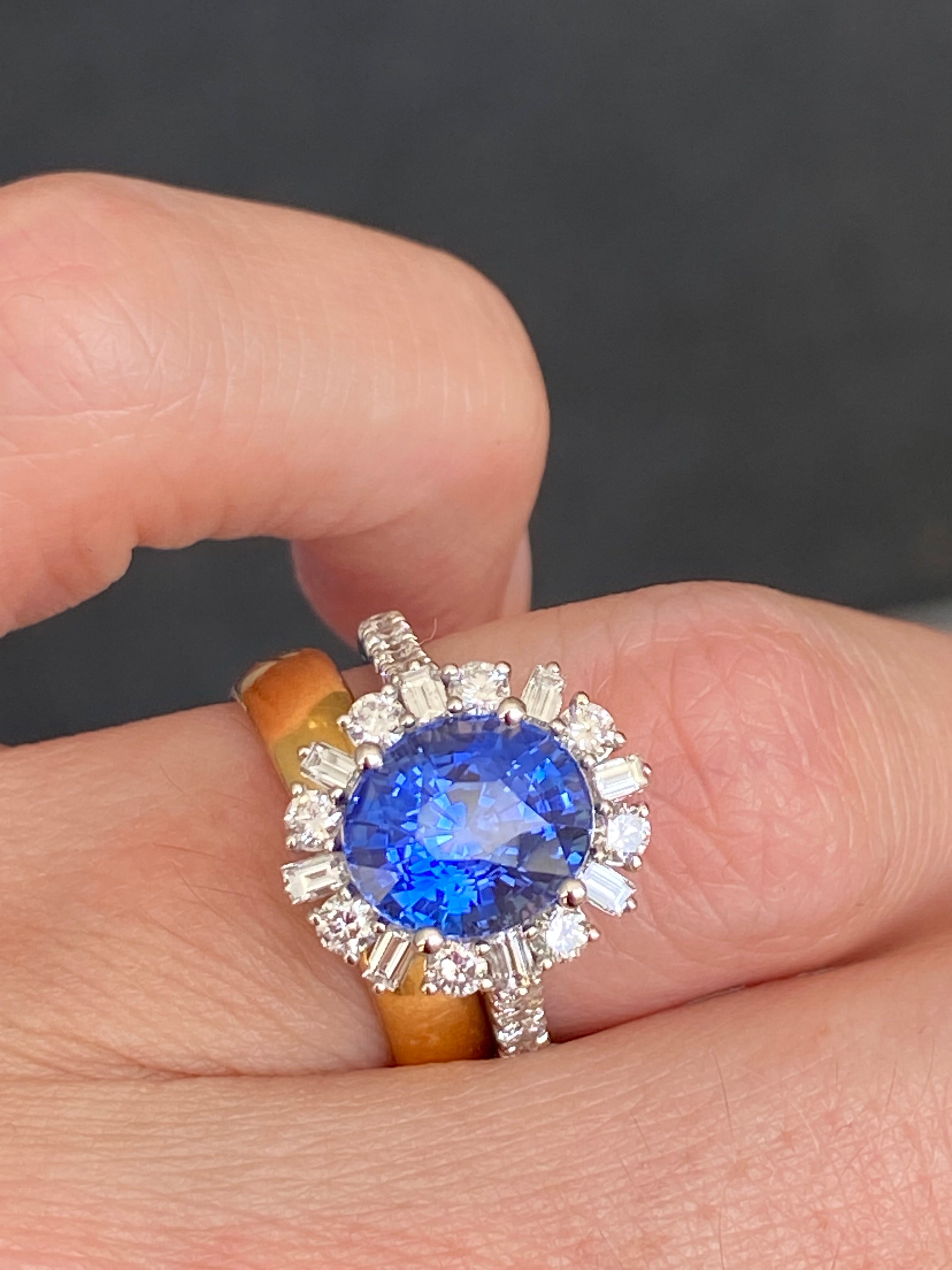 3.72 Carat Blue Ceylon Sapphire and 0.91ctw Natural Diamond Halo Ring in Platinum