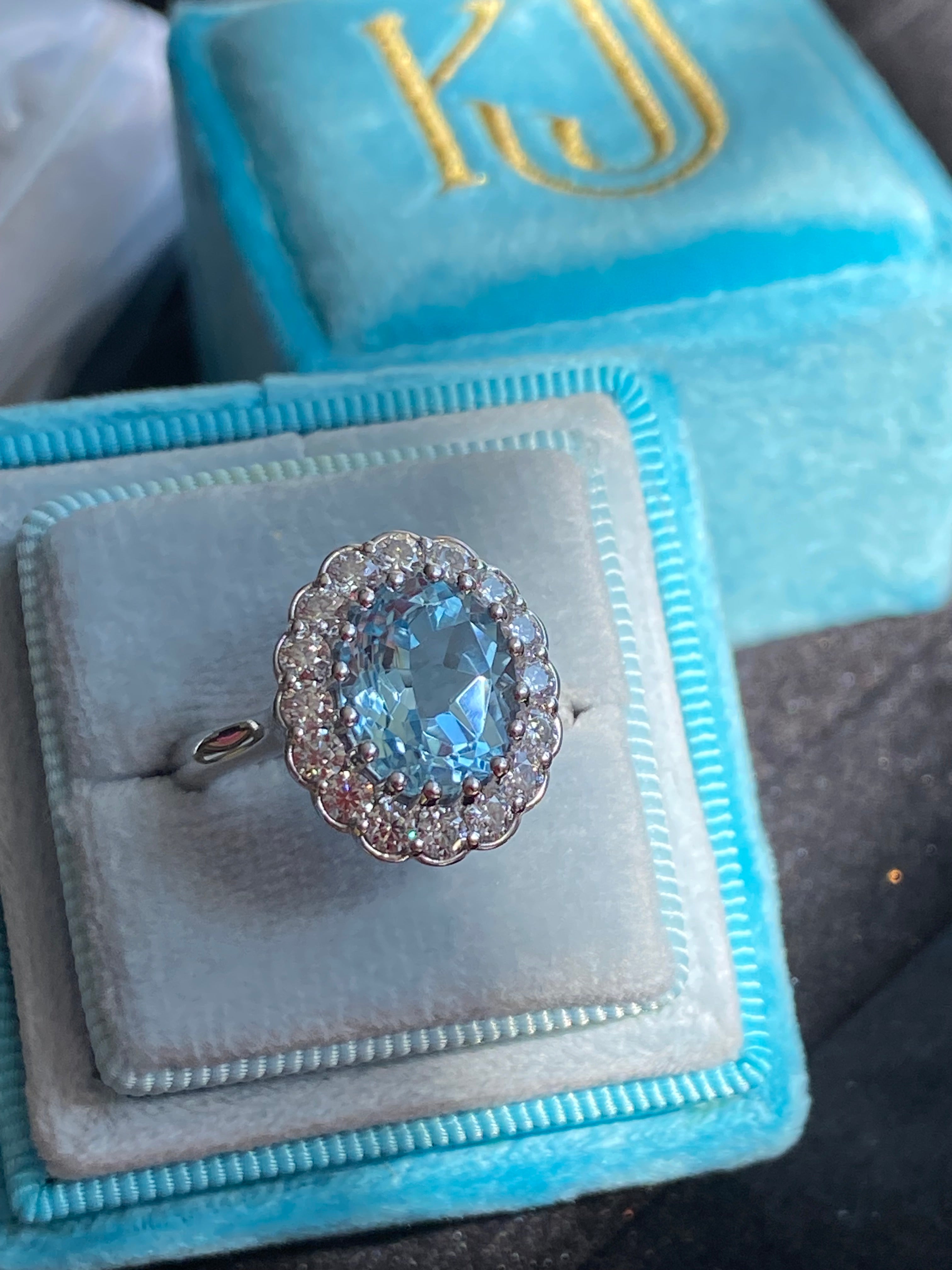 5.50 CTW Oval Cut Blue Topaz and Moissanite Halo Cocktail Ring