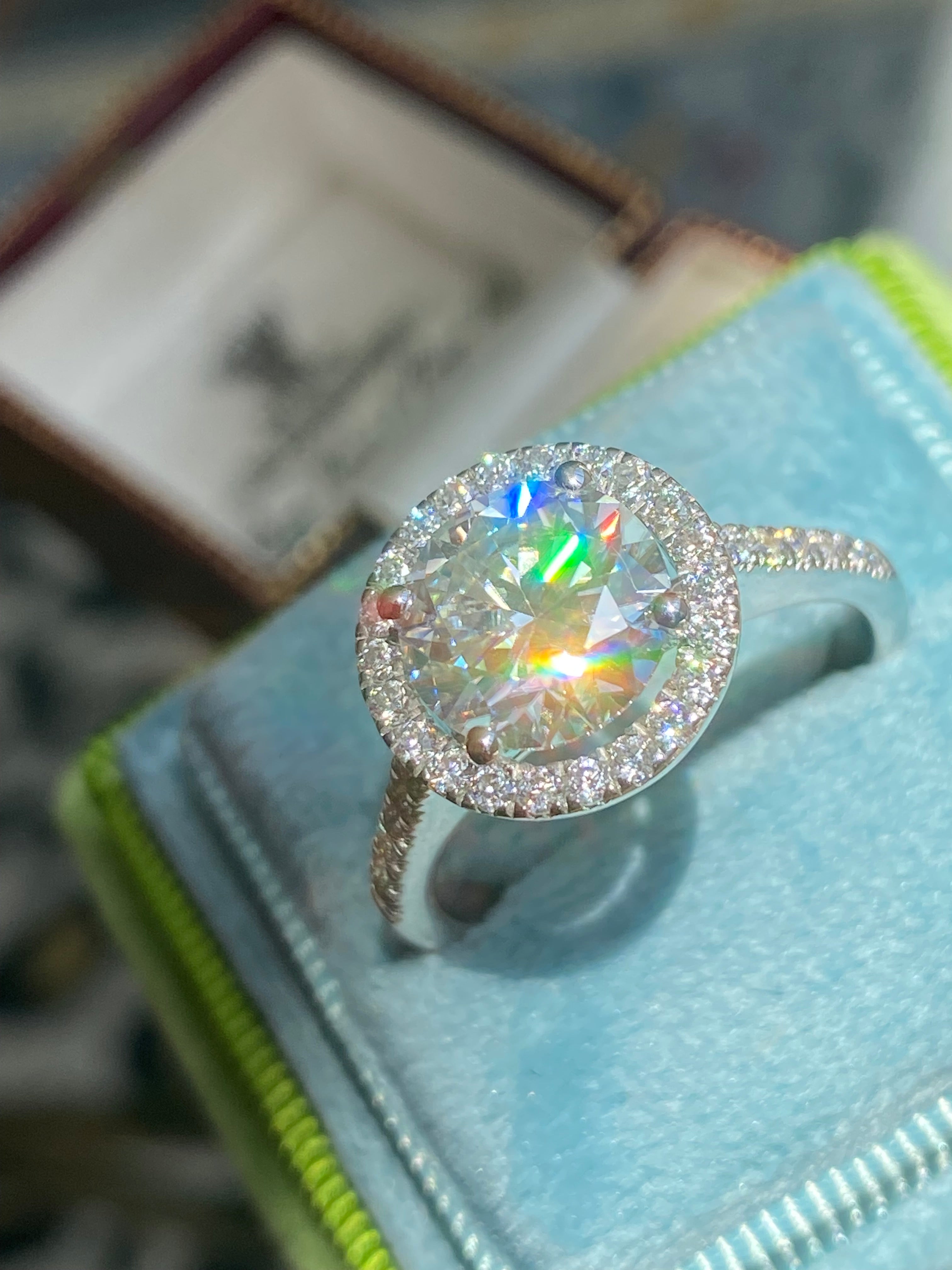 3.09 CTW Round Cut Moissanite Halo Engagement Ring in Sterling Silver