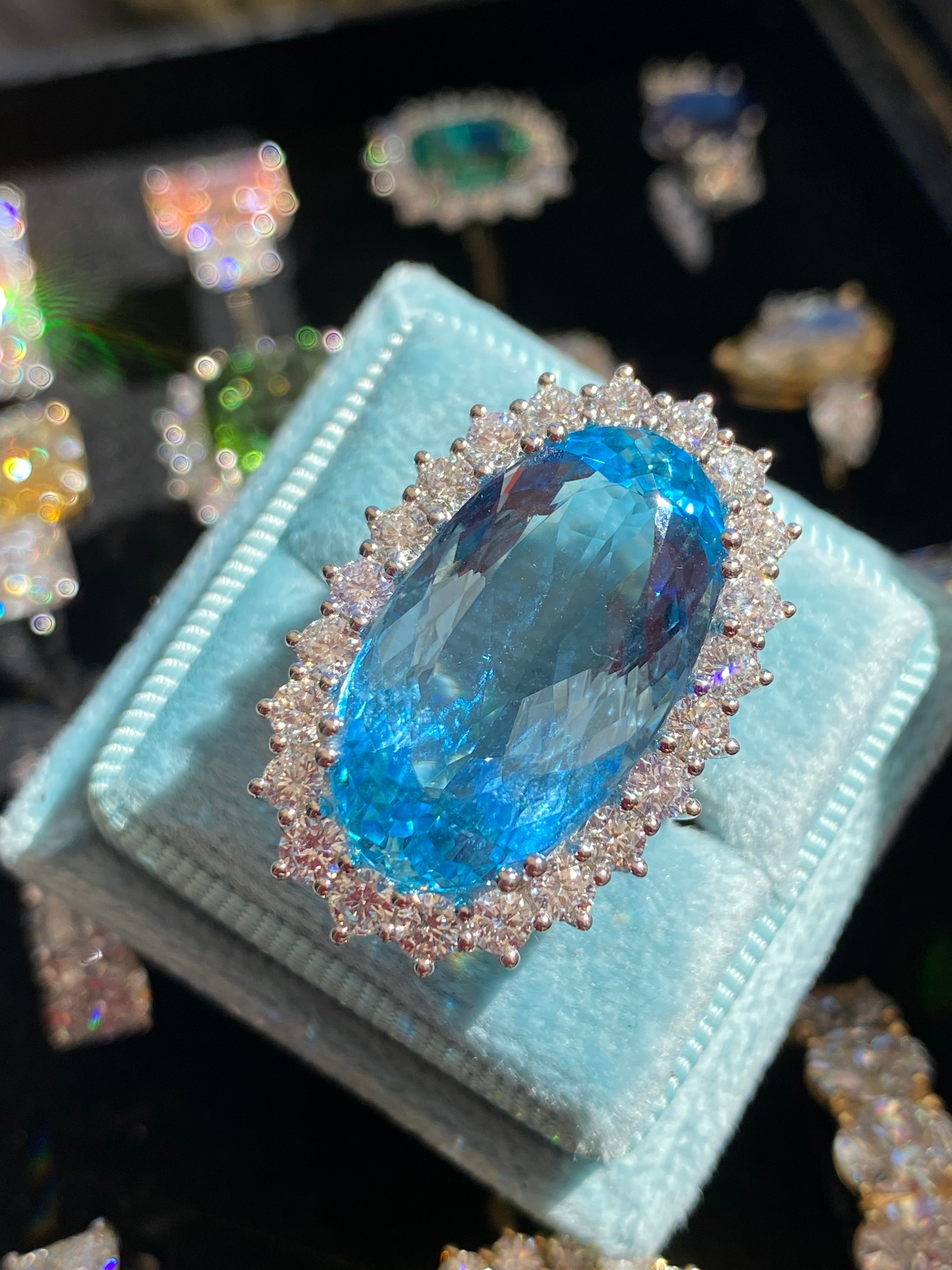 15.48 Carat Certified Santa Maria Aquamarine and 1.87ctw Natural Diamond Halo Ring in Platinum