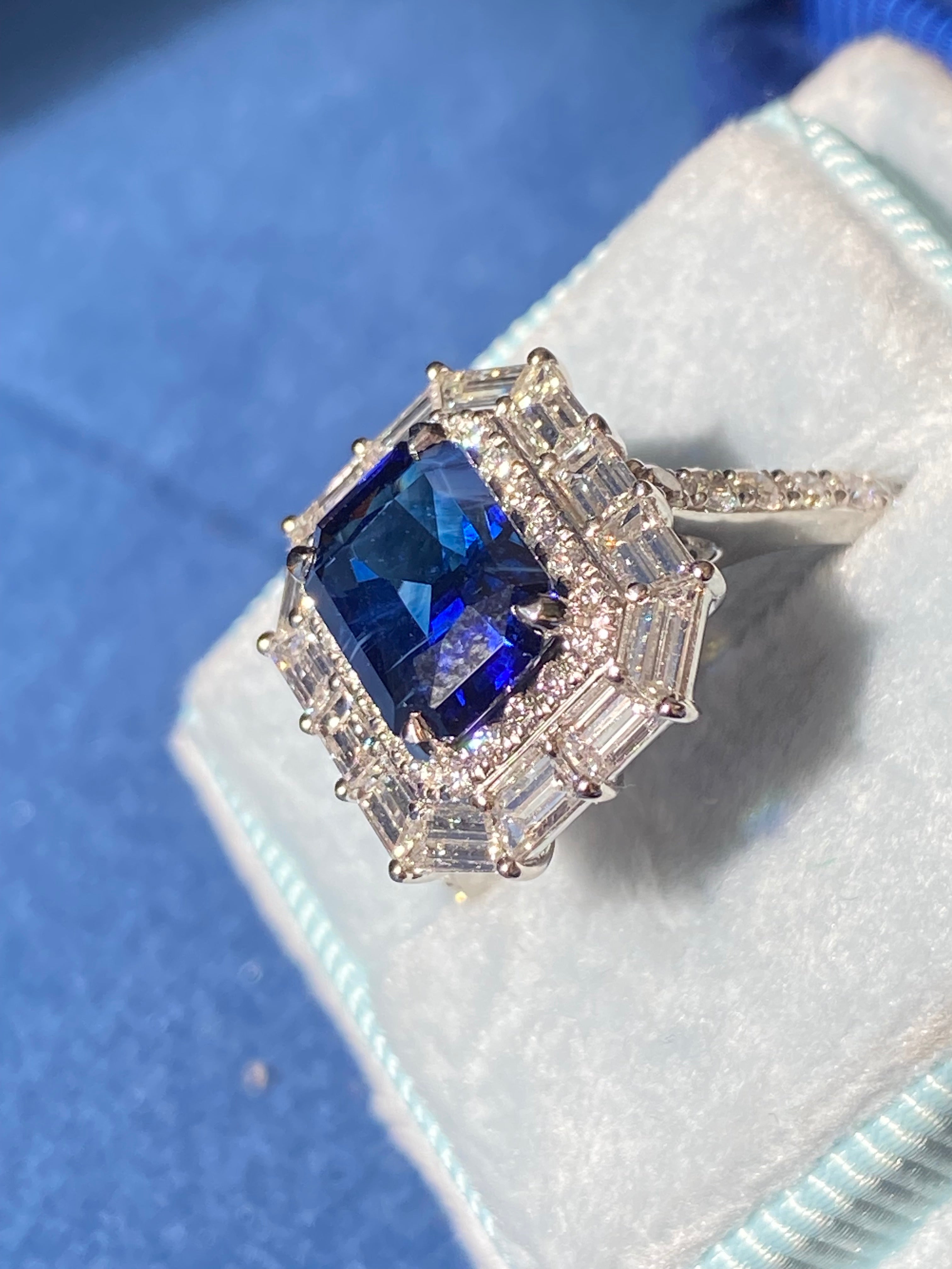 4.58 CTW Ceylon Sapphire and Natural Diamond Ring in Platinum