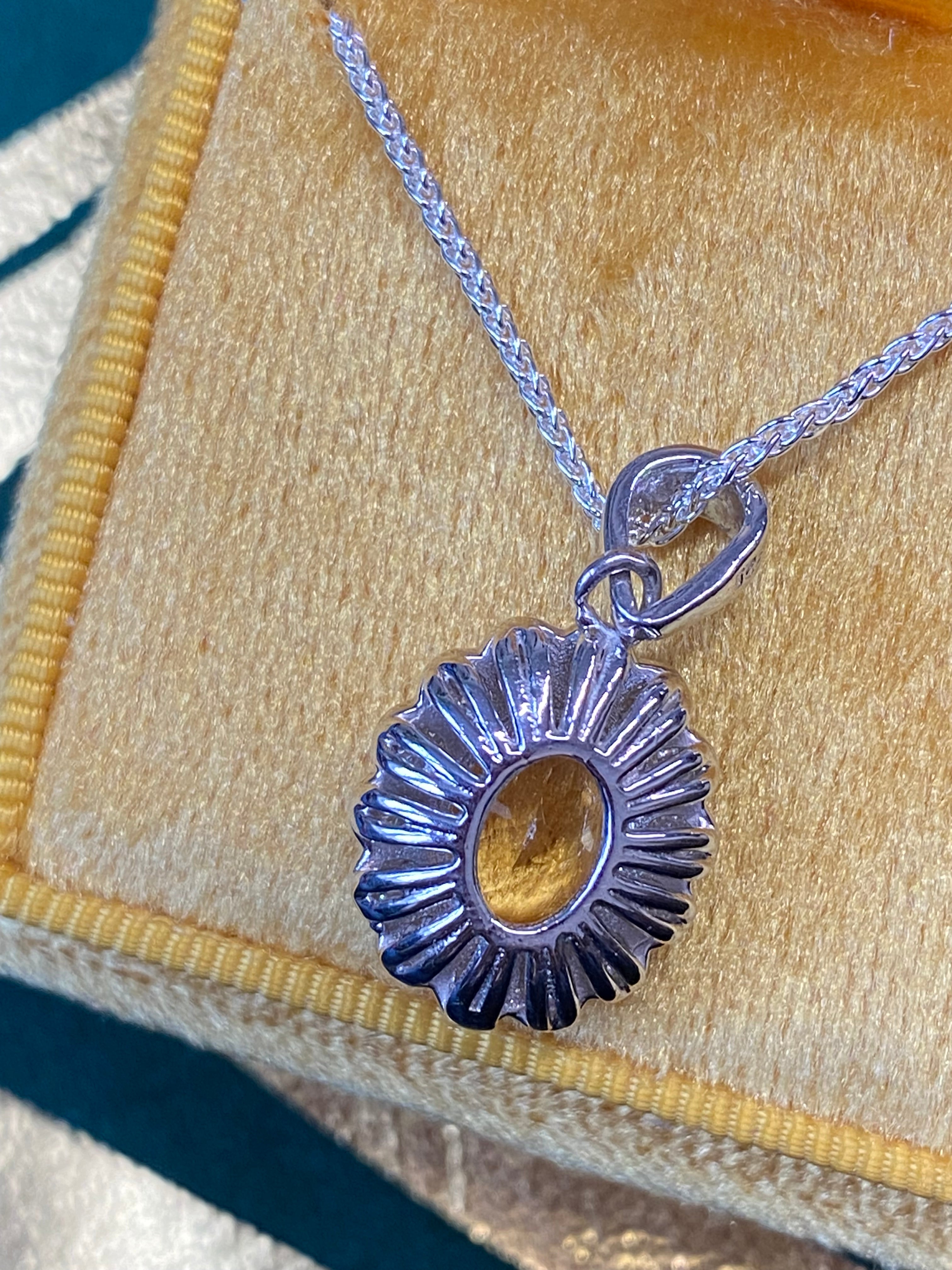 5.00 CTW Citrine and Moissanite Halo Pendant Necklace in Sterling Silver