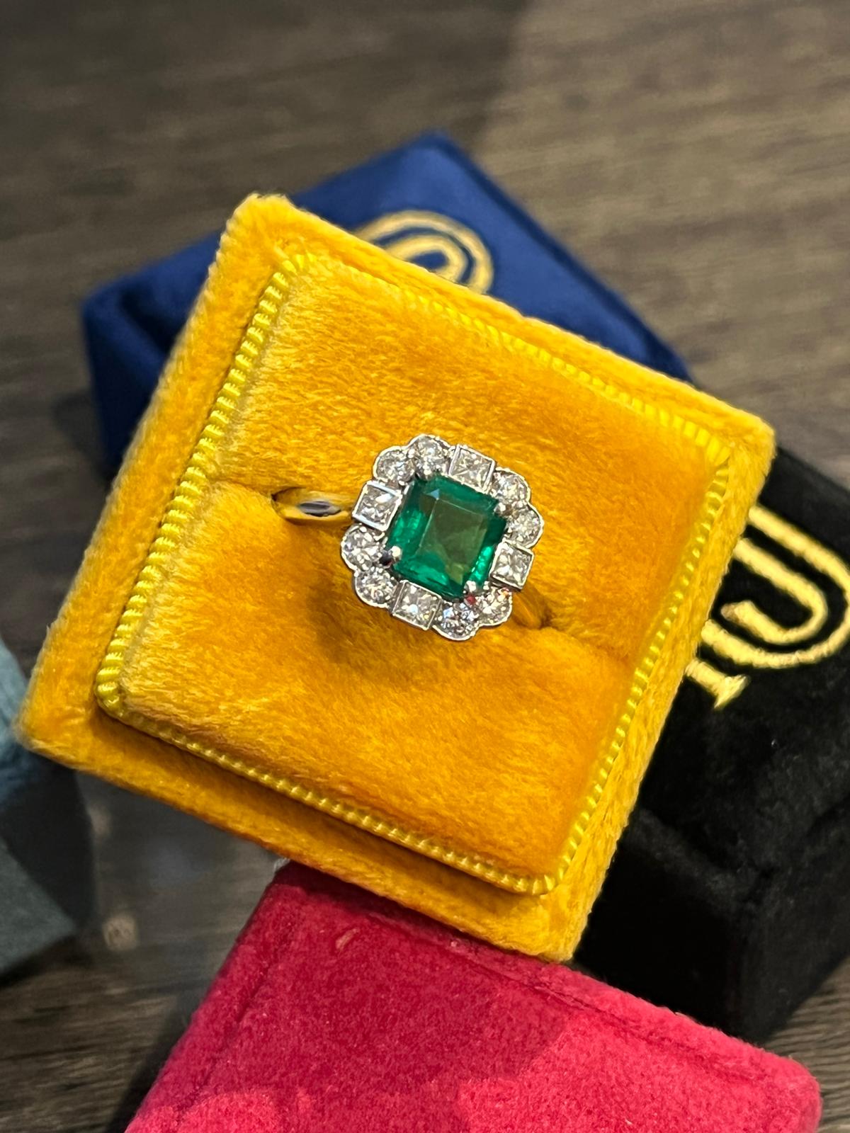 1.35 Carat Emerald and 0.49ctw Natural Diamond Ring in Platinum