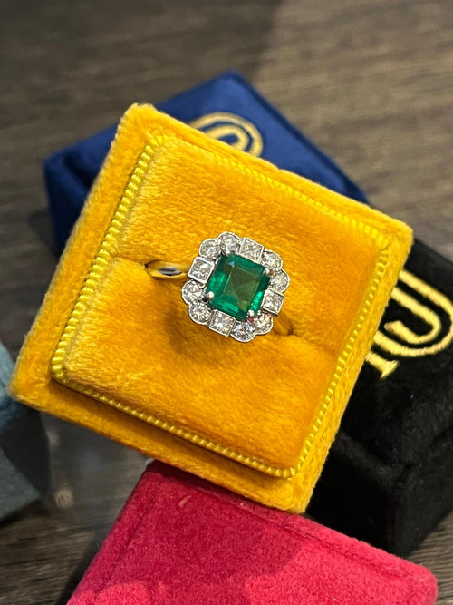 1.35 Carat Emerald and 0.49ctw Natural Diamond Ring in Platinum