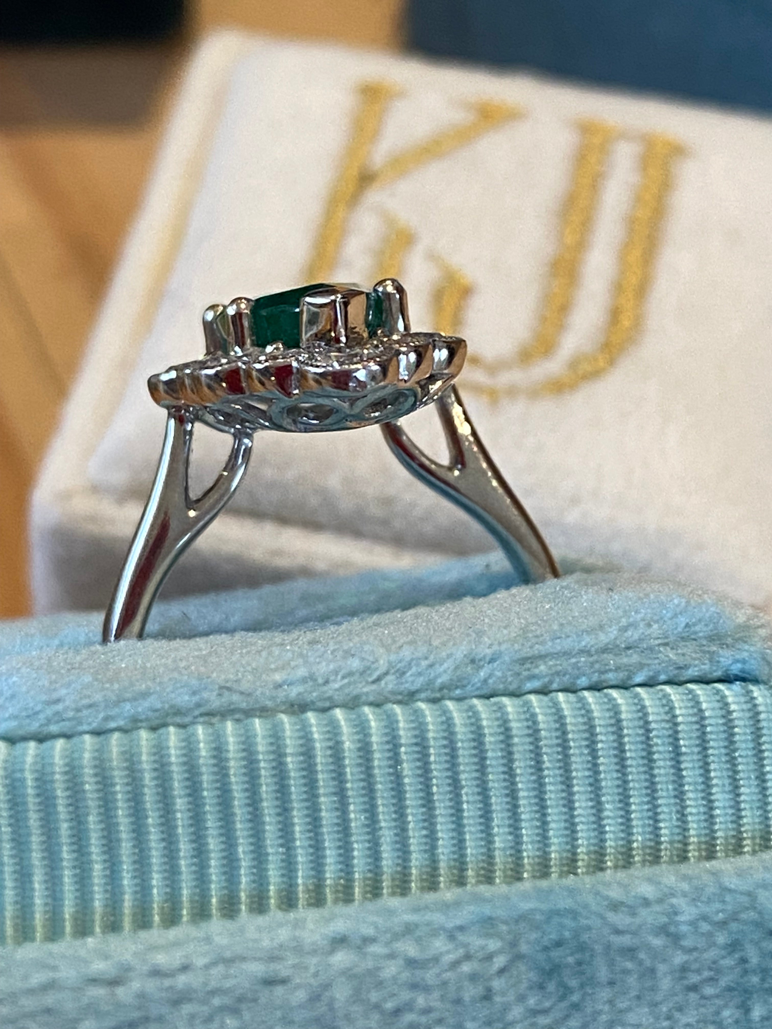3.47 CTW Marquise Cut Emerald and Natural Diamond Halo Ring in Platinum