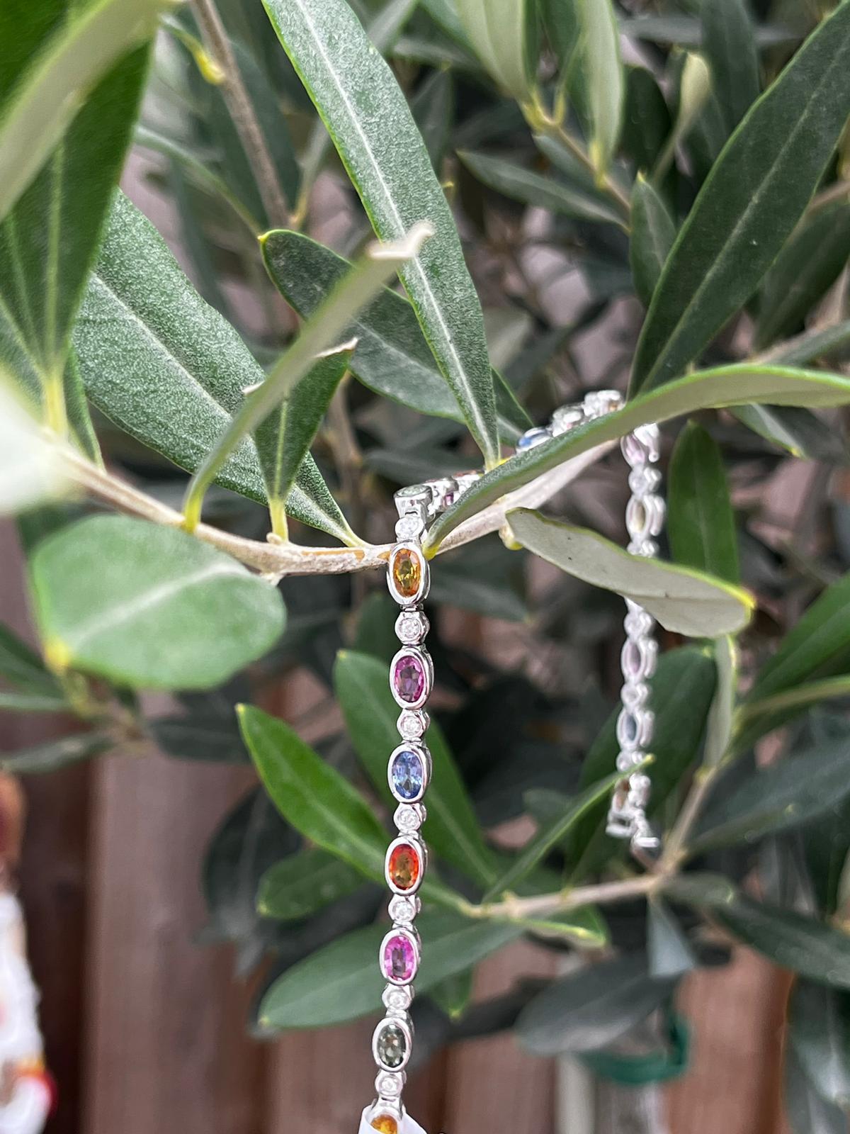 Sensational Multi Colour Sapphire and Natural Diamond Bracelet in 18ct White Gold