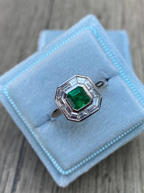1.51 CTW Emerald and Natural Diamond Ring in Platinum