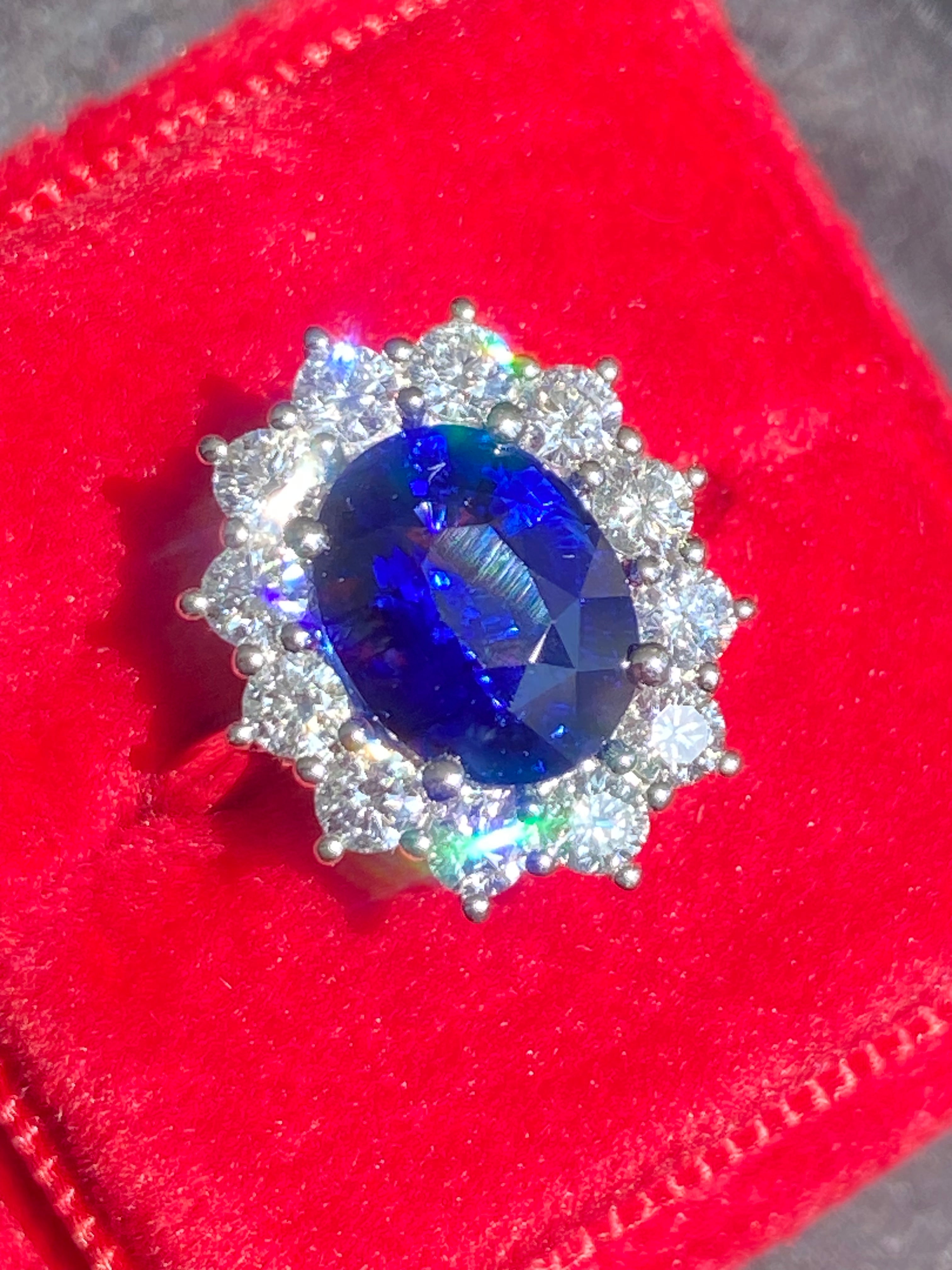 3.17 Carat Blue Ceylon Sapphire and 0.87 CTW Natural Diamond Halo Ring in Platinum