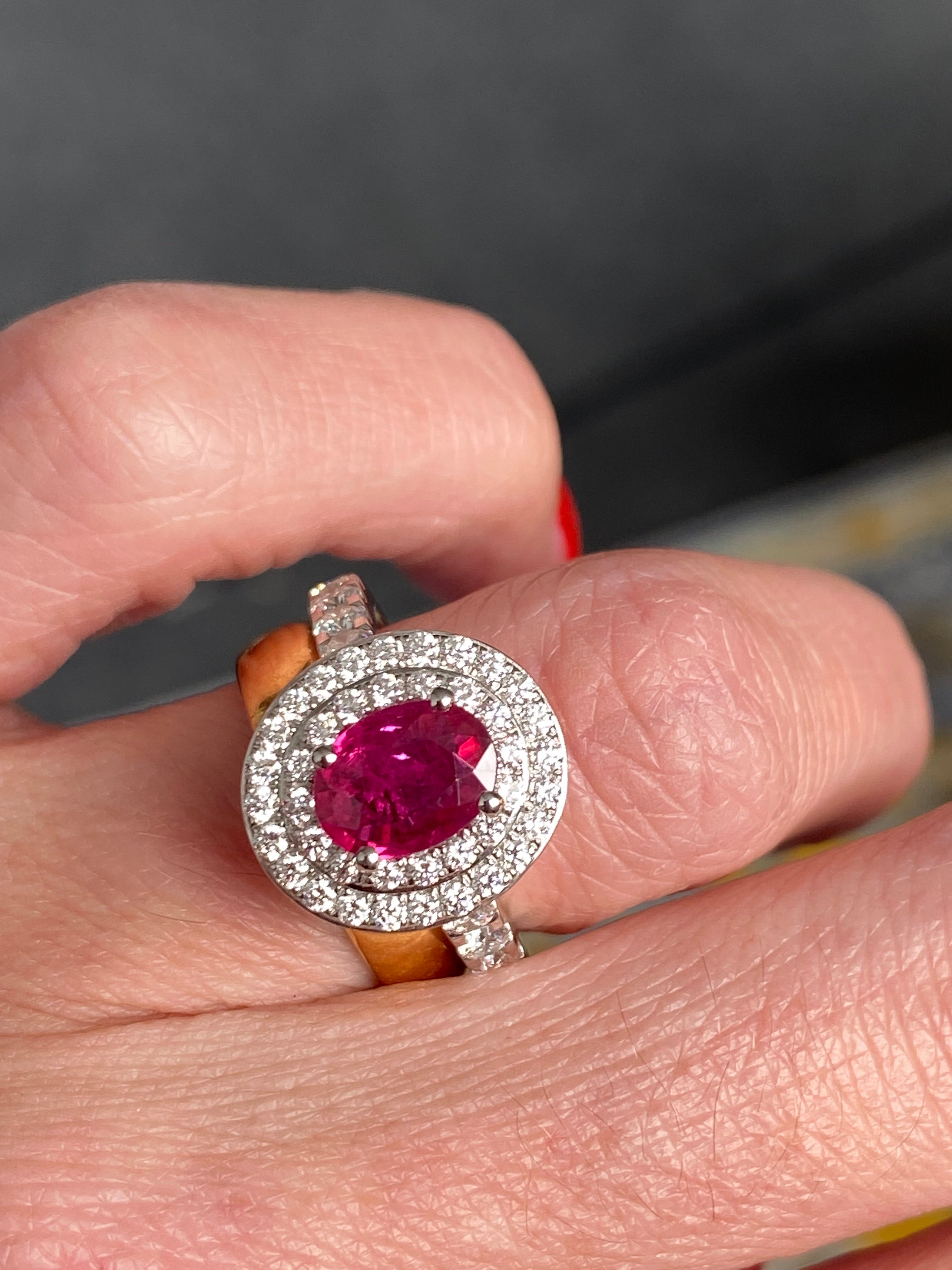 2.43 CTW Oval-Cut Ruby and Natural Diamond Double Halo Ring in Platinum