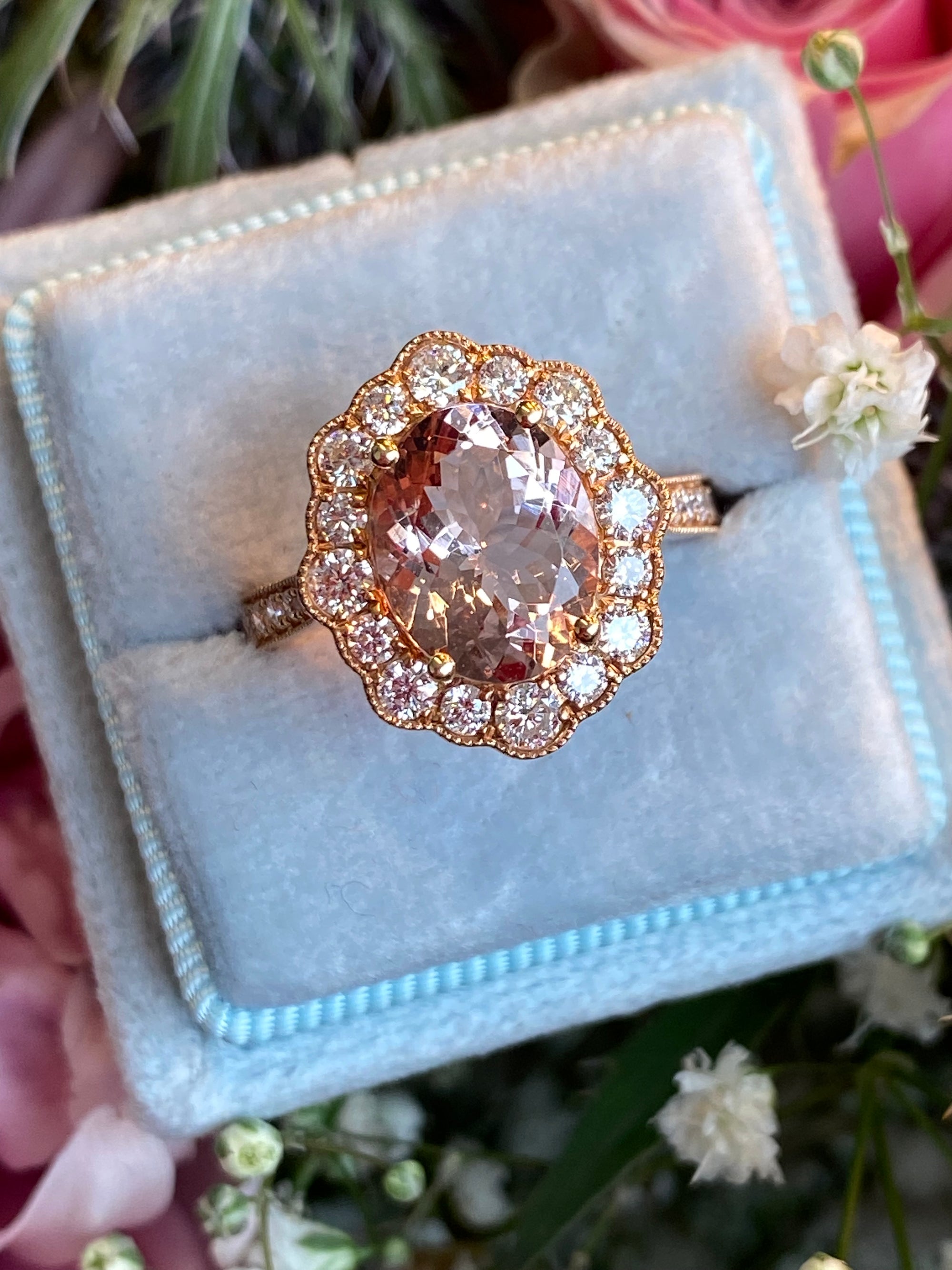 3.10 CTW Morganite and Natural Diamond Ring in 18ct Rose Gold
