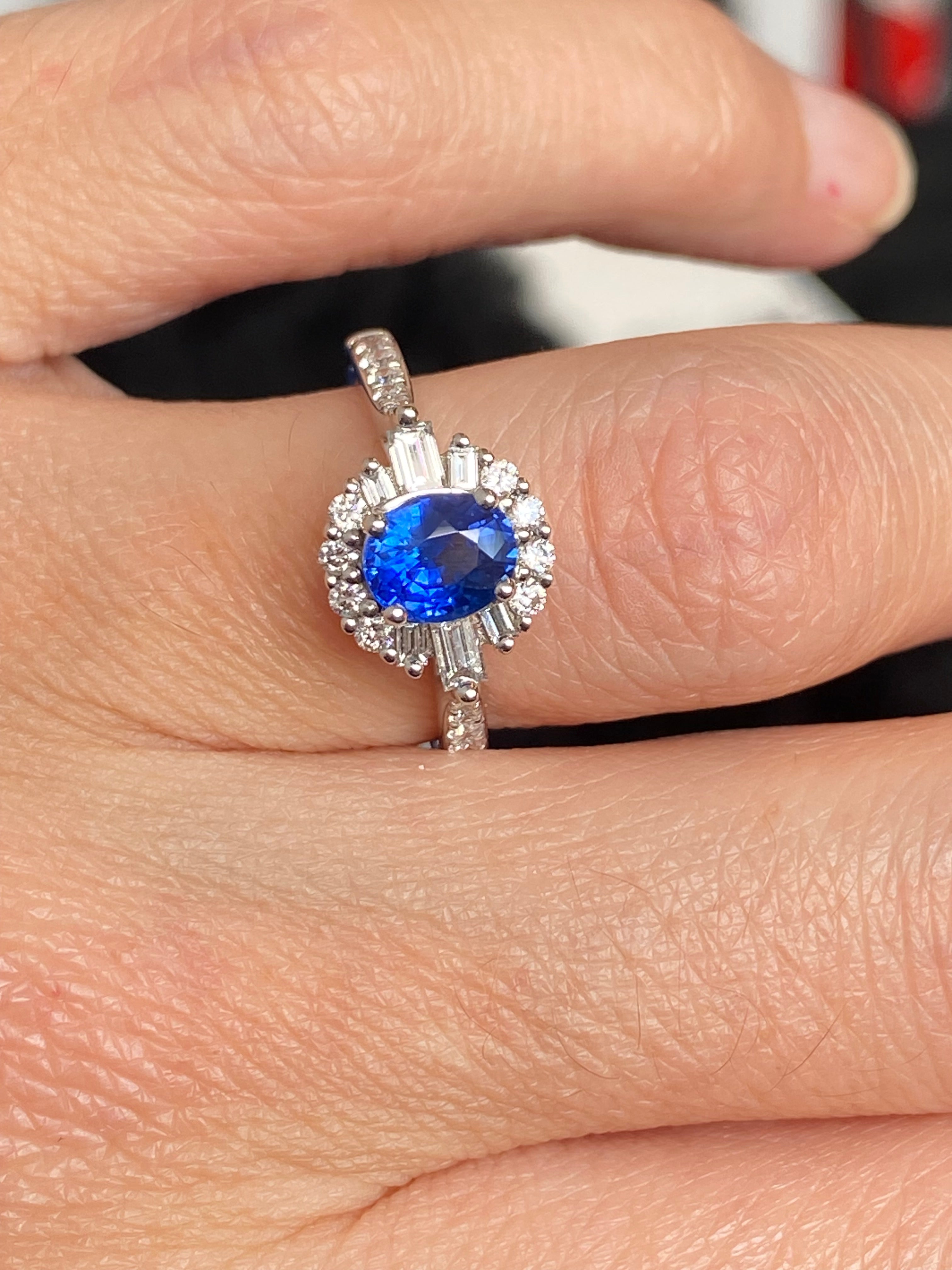1.58 CTW Blue Ceylon Sapphire and Natural Diamond Halo Ring in Platinum