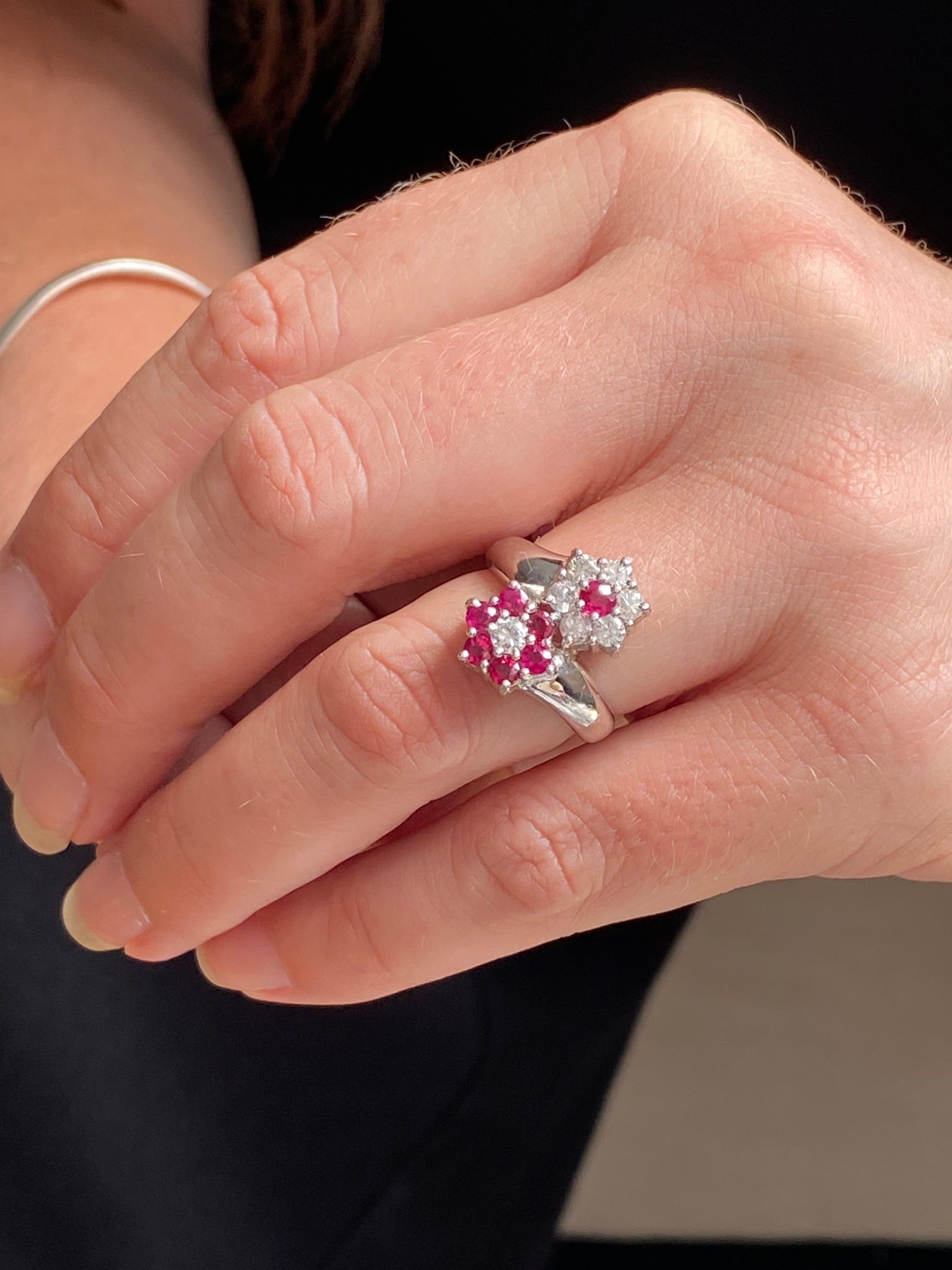 1.21 CTW Ruby and Natural Diamond Double Daisy Halo Ring in Platinum