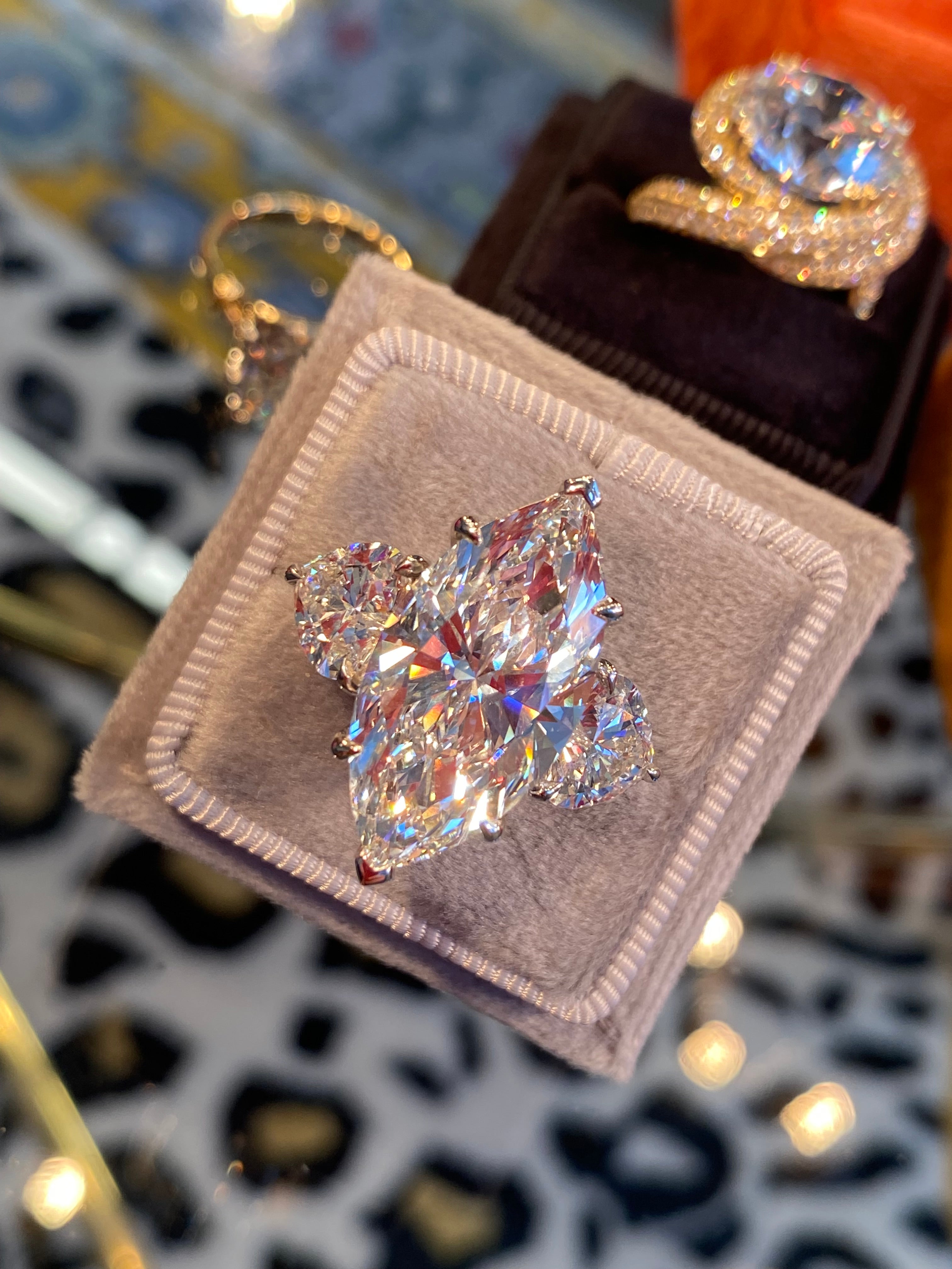 10.00 Carat Marquise Cut + 3.00CTW Heart Cut Lab Diamond Engagement Ring in Platinum