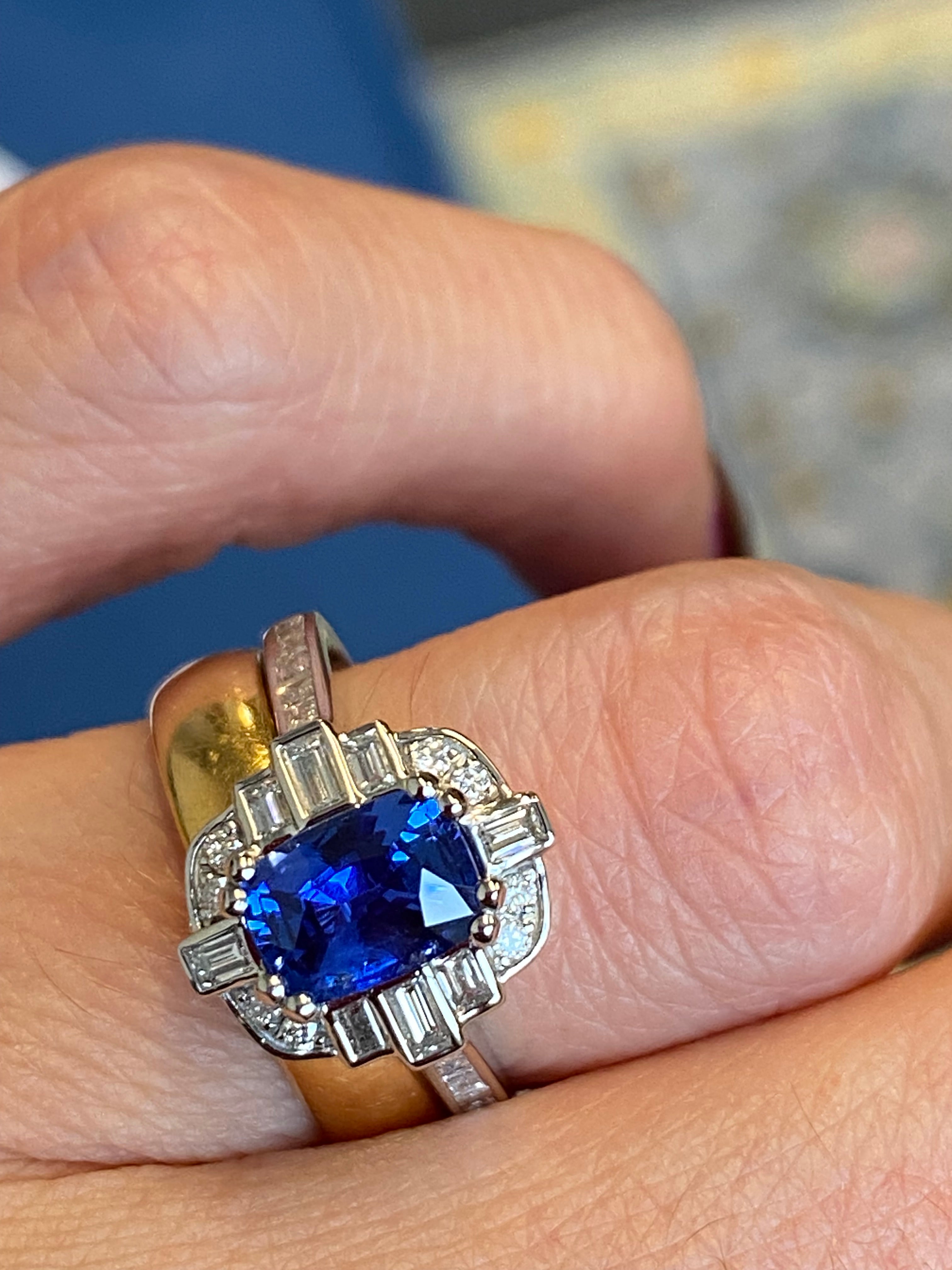 1.94 CTW Blue Ceylon Sapphire and Natural Diamond Art Deco Style Halo Ring in Platinum