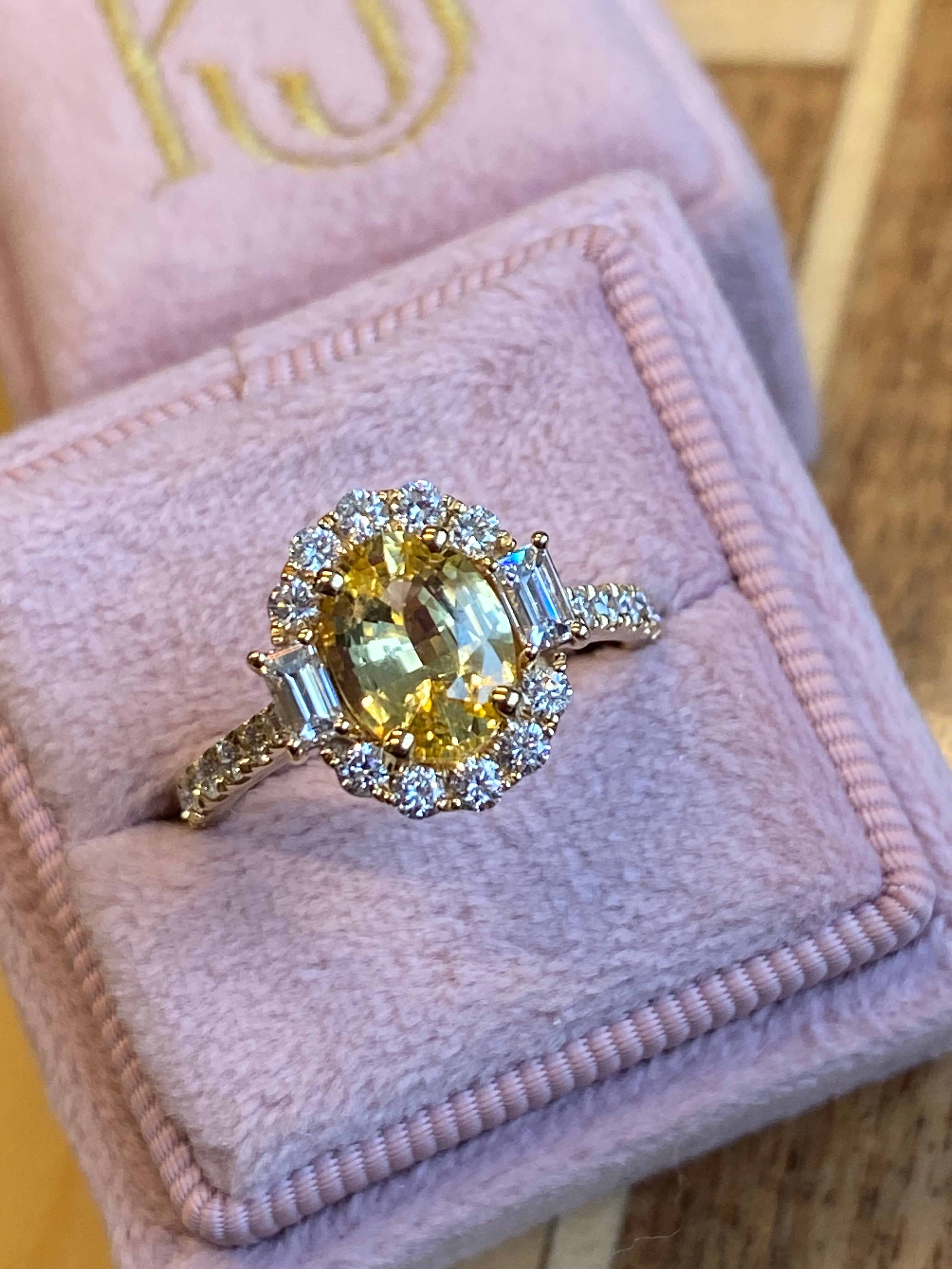 2.44 CTW Yellow Sapphire and Natural Diamond Halo Ring in 18ct Yellow Gold