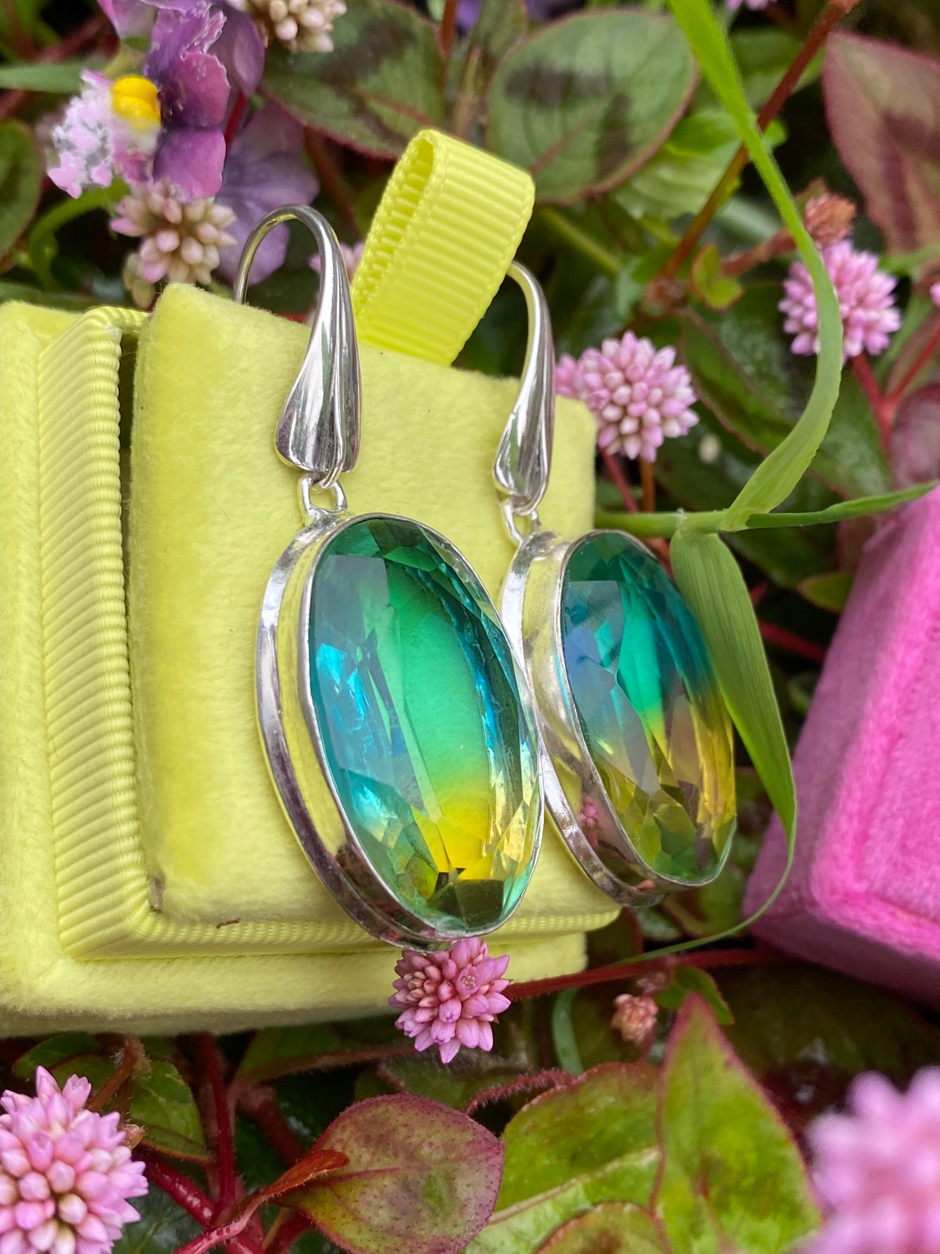 80 CTW Oval Cut Synthetic Tourmaline Earrings in Sterling Silver