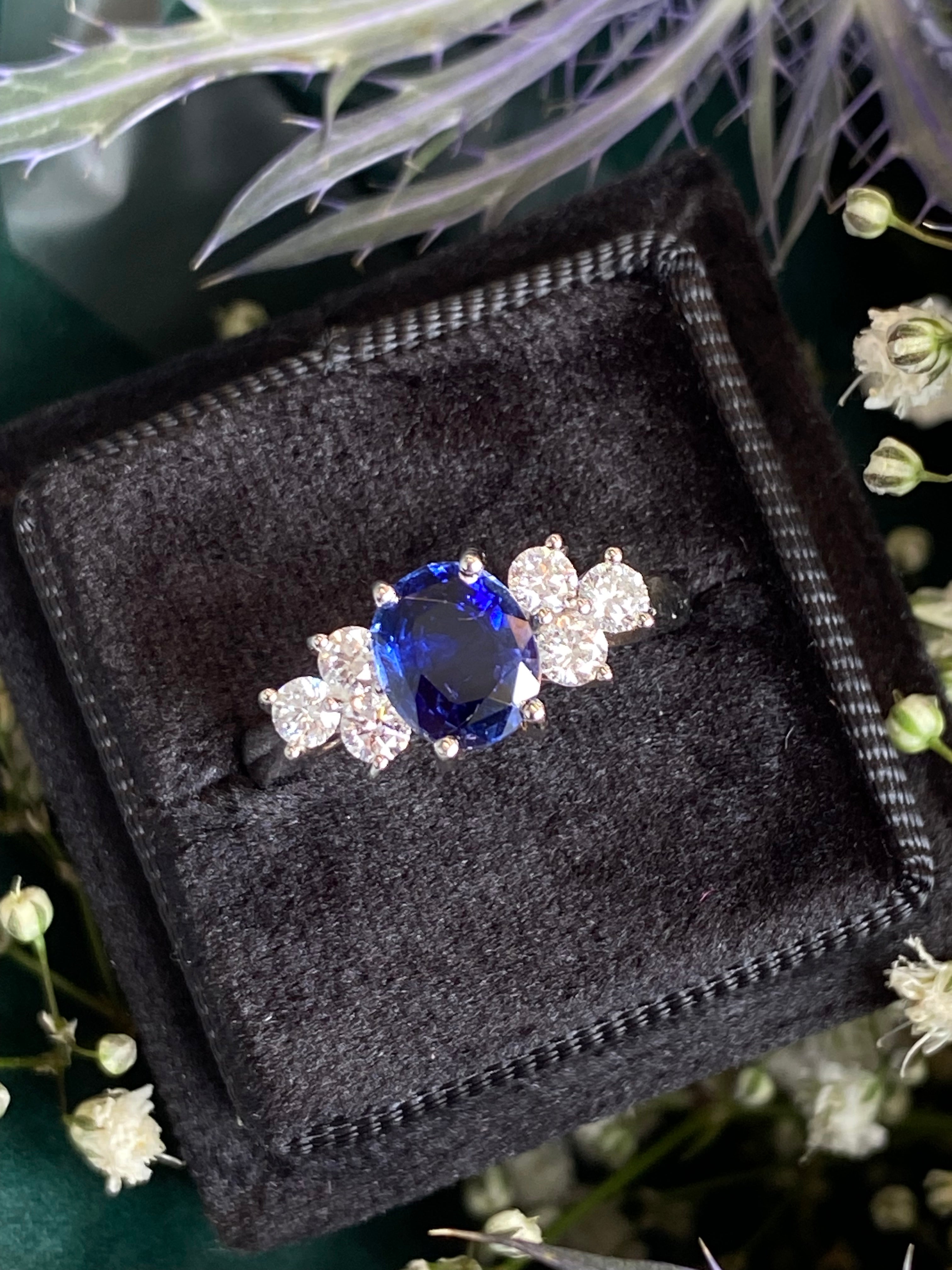 1.92 CTW Blue Ceylon Sapphire and Natural Diamond Trefoil Engagement Ring in Platinum