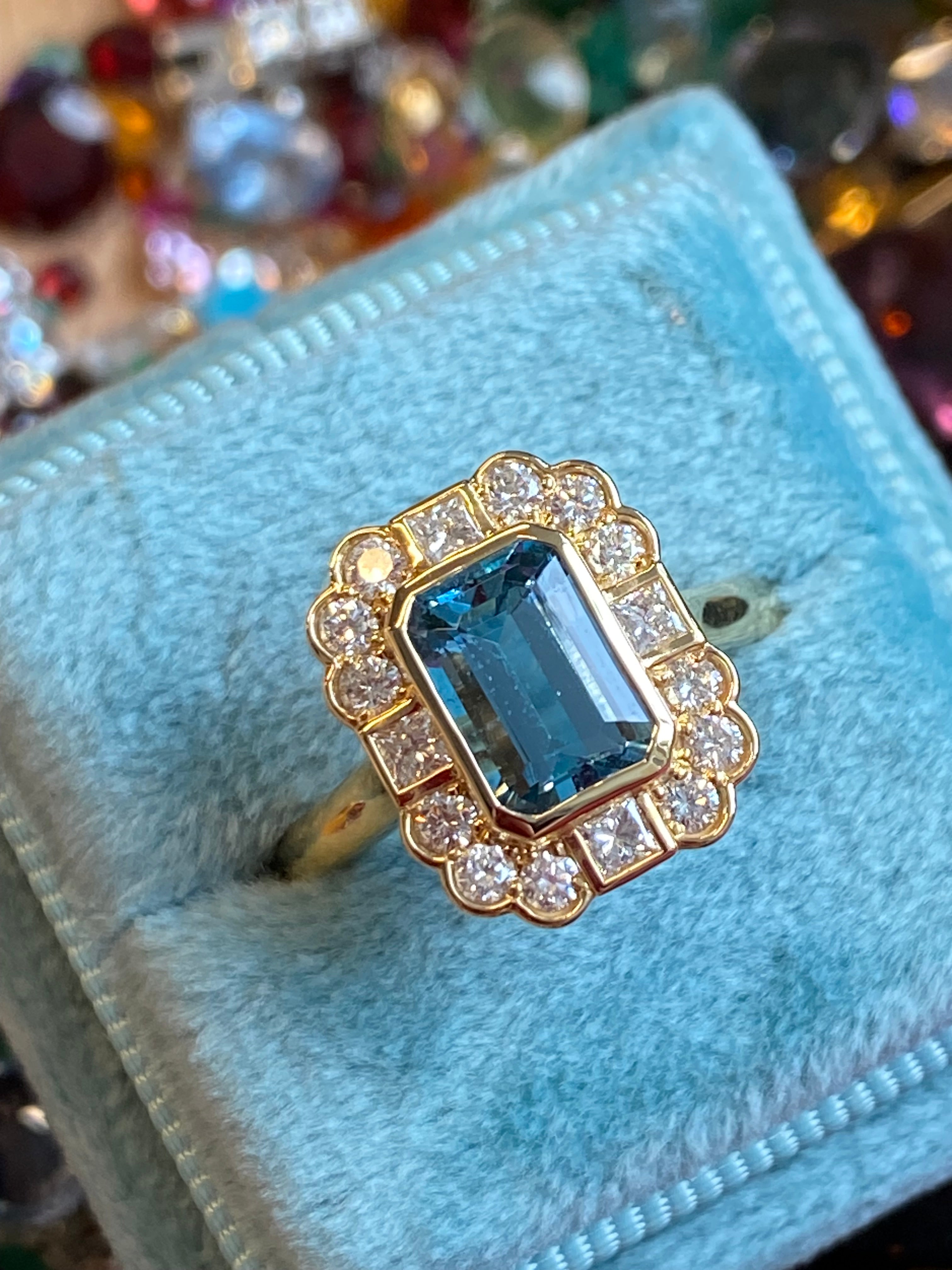 1.80 CTW Aquamarine and Natural Diamond Ring in 18ct Yellow Gold