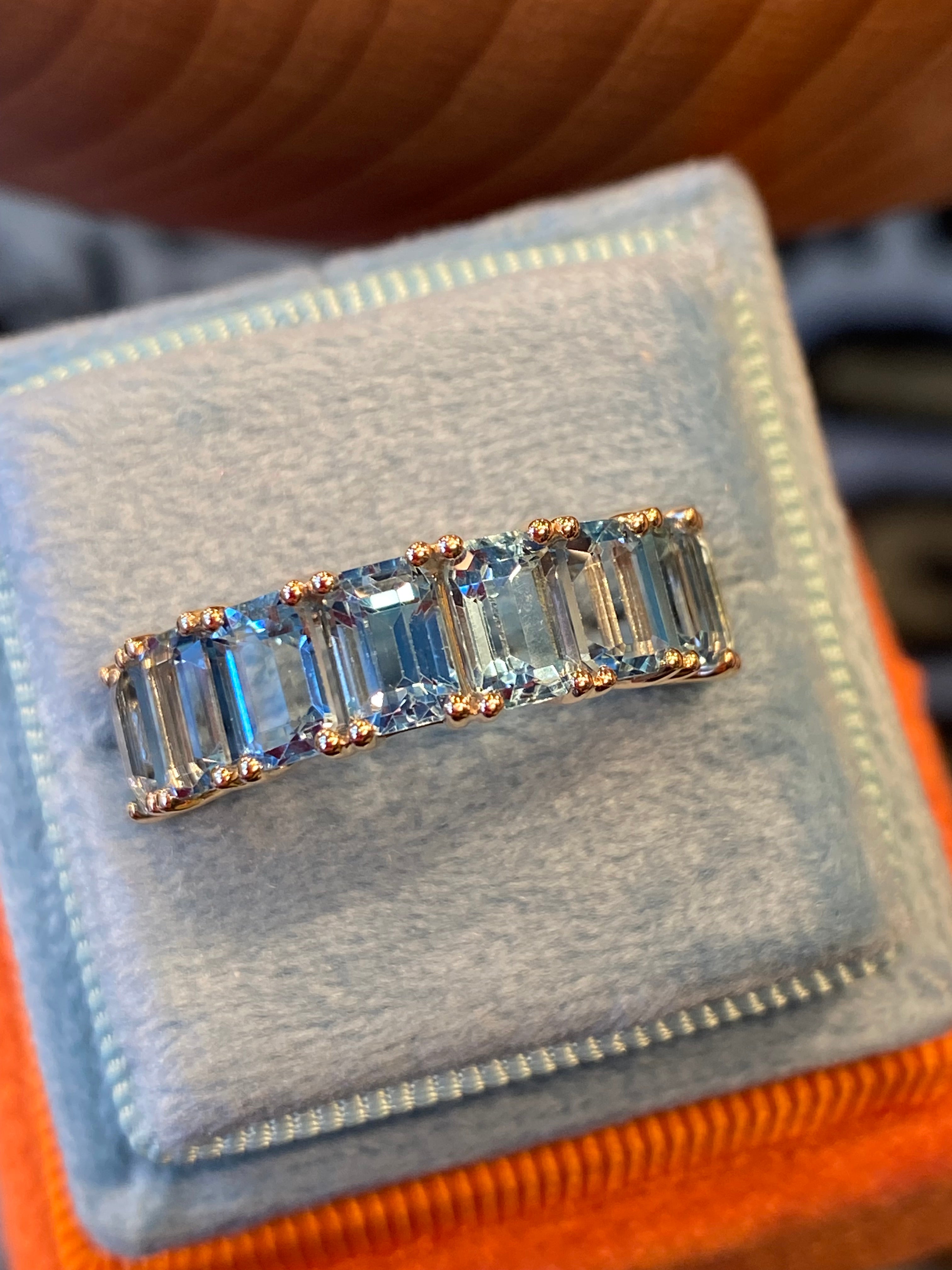 4.28 CTW Aquamarine Eternity Ring in 9ct Yellow Gold