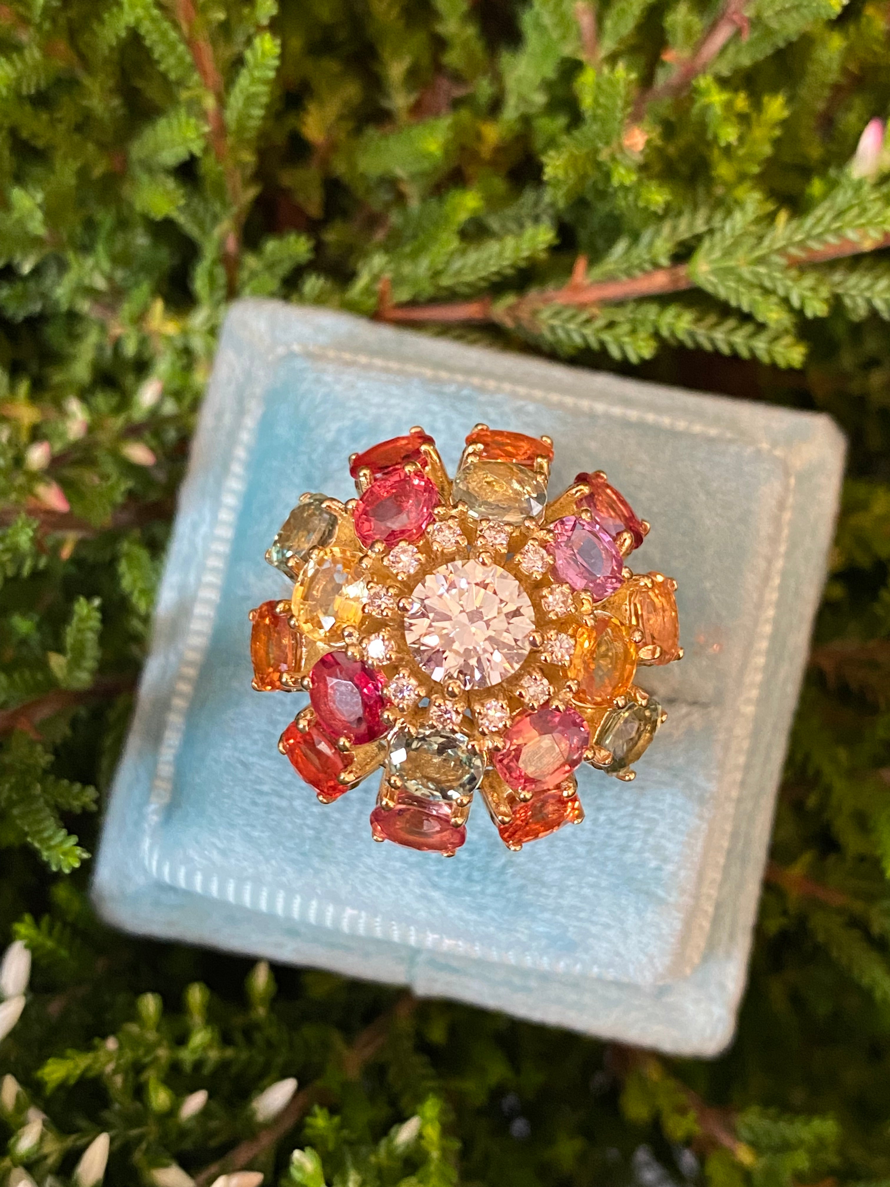 8.08 CTW Natural Diamond and Sapphire Bombe Cluster Ring in 18ct Yellow Gold