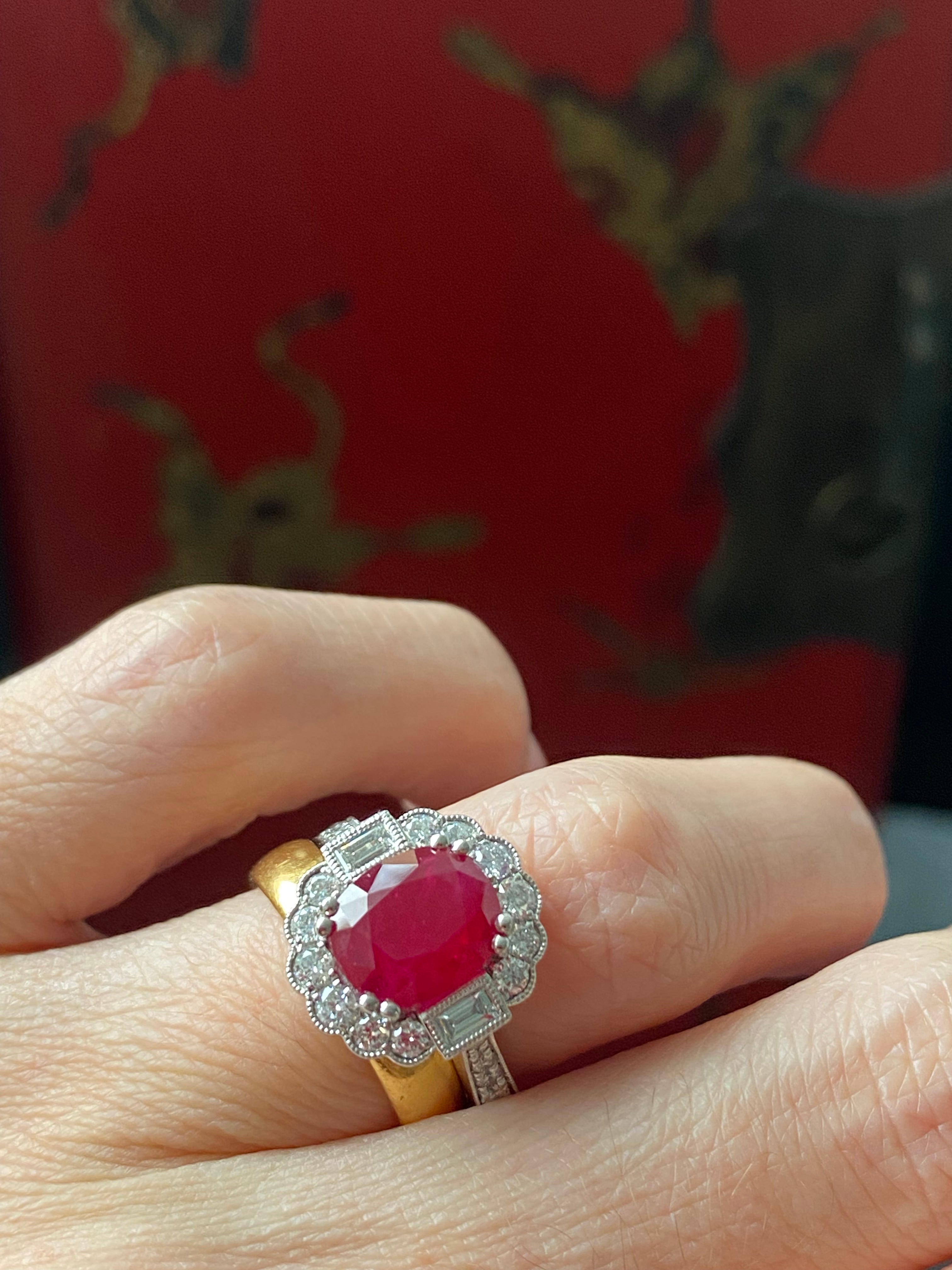 3.54 Carat Oval-Cut Ruby and 0.77 ctw Natural Diamond Halo Ring in Platinum