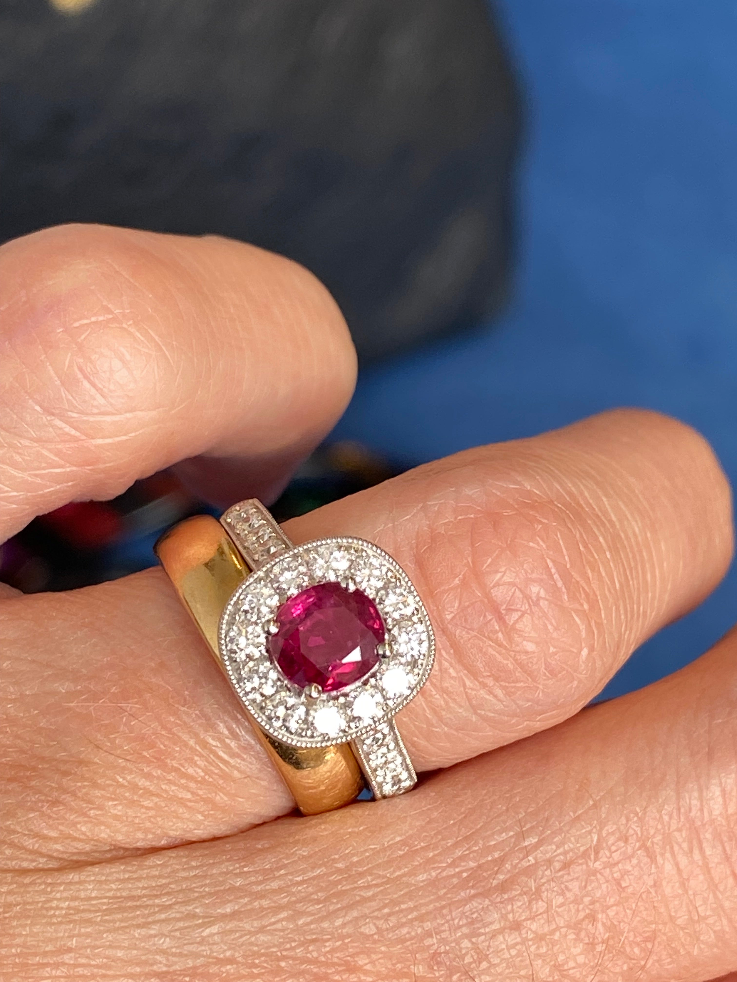 1.89 CTW Oval-Cut Ruby and Natural Diamond Halo Ring in Platinum
