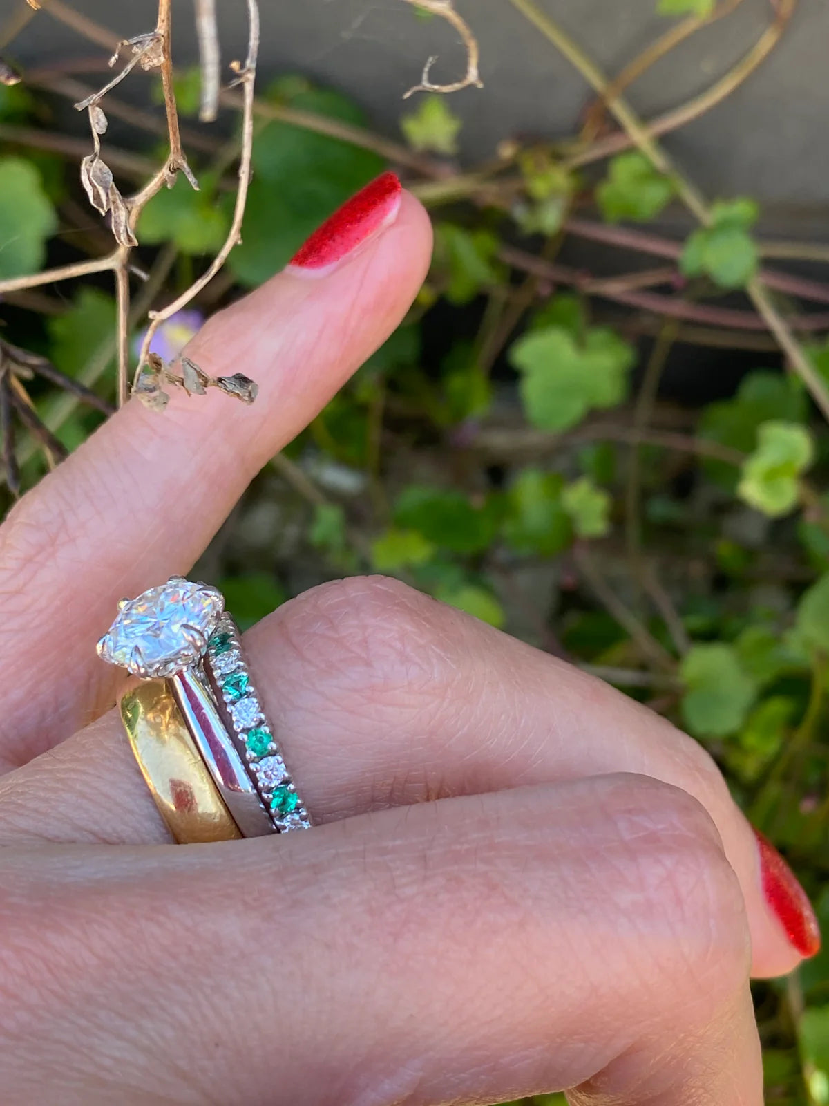 0.47ctw Natural Emerald and Natural Diamond Eternity Stacking Ring in 9ct Yellow Gold