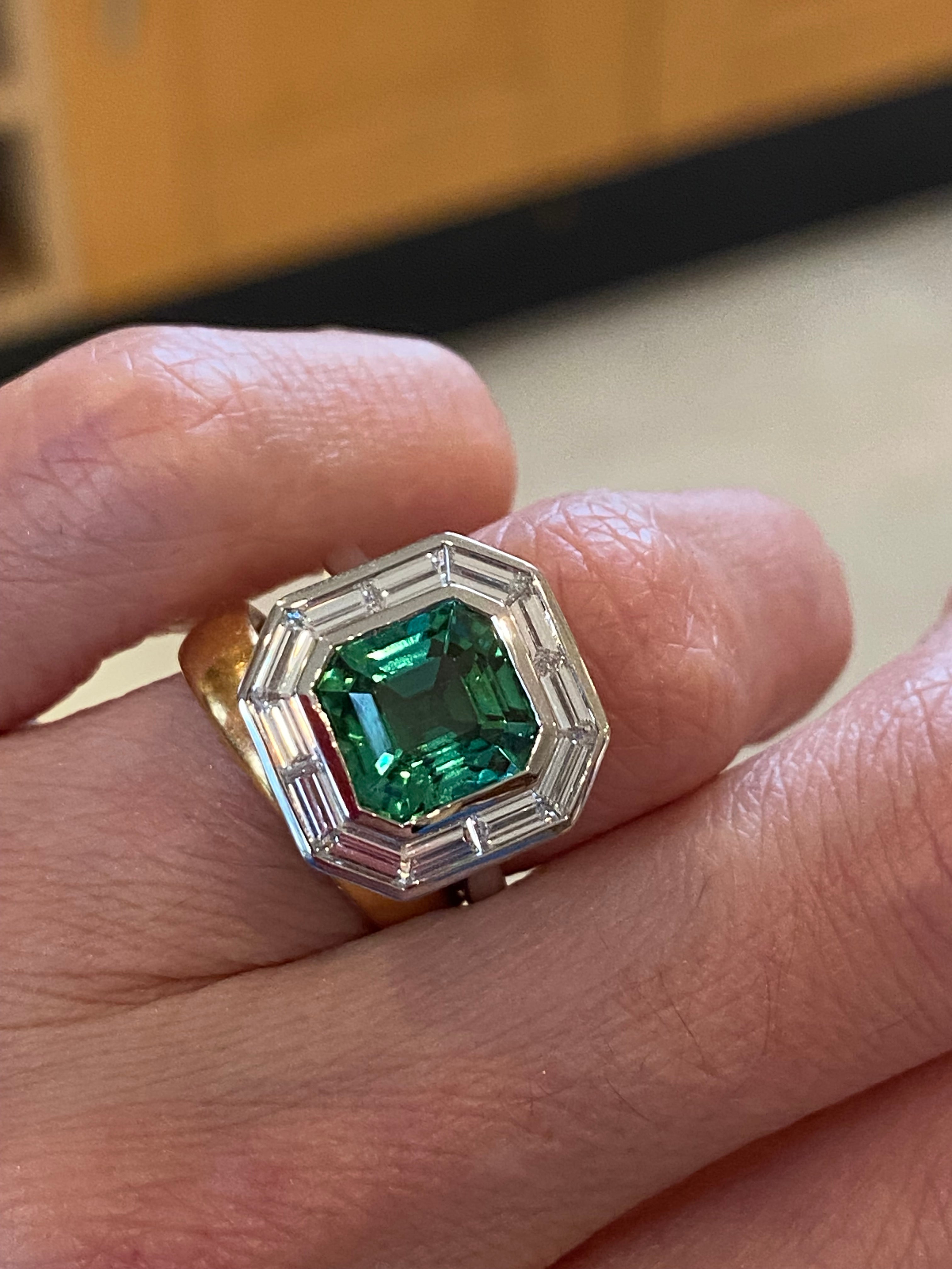 3.98 Carat Mint Tourmaline and 1.15ctw Natural Diamond Ring in Platinum