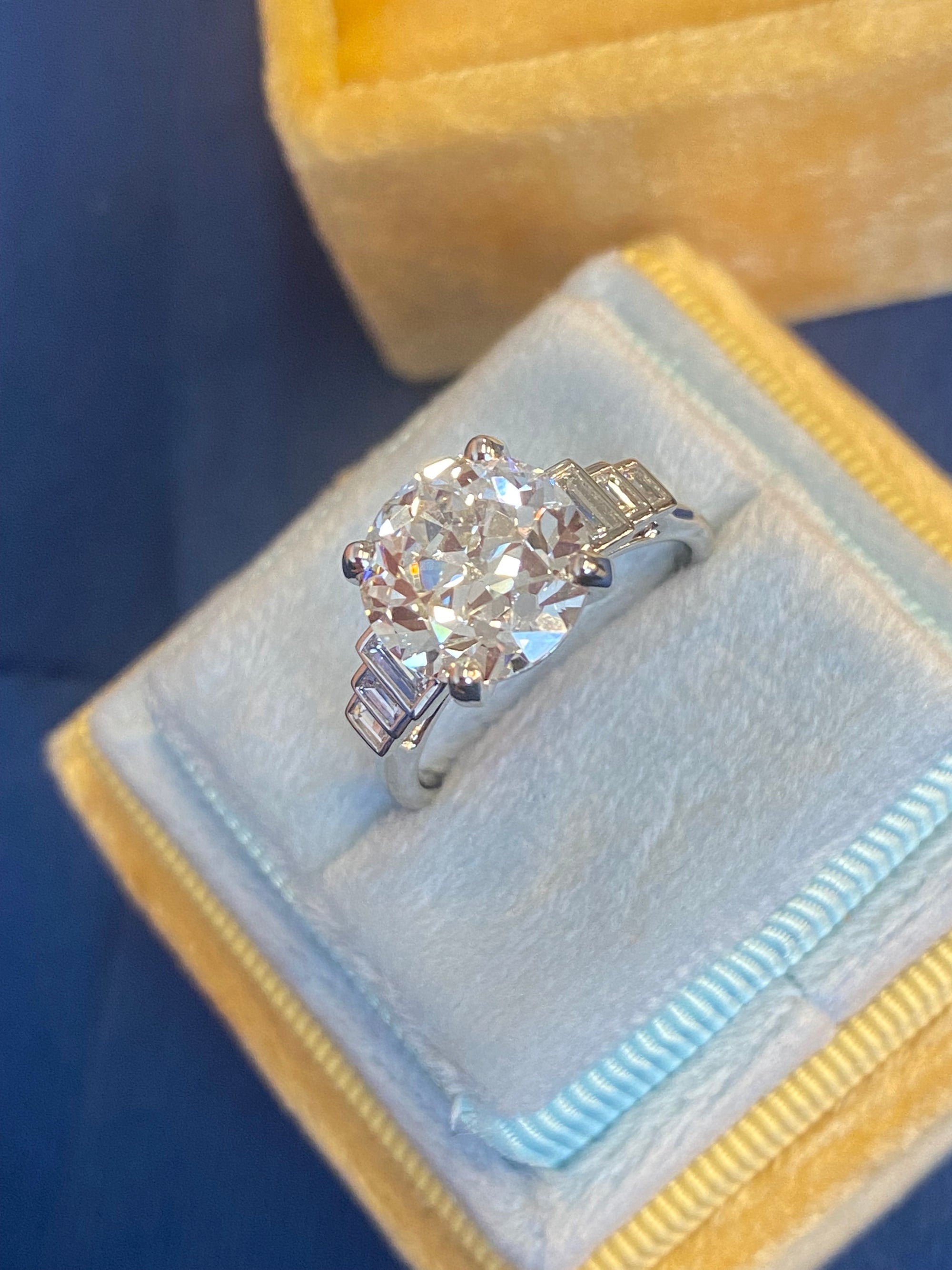 Heritage 4.00 CTW + Old Cut Lab Grown Diamond Art Deco Design Solitaire Engagement Ring, at Least F Colour / VS Clarity