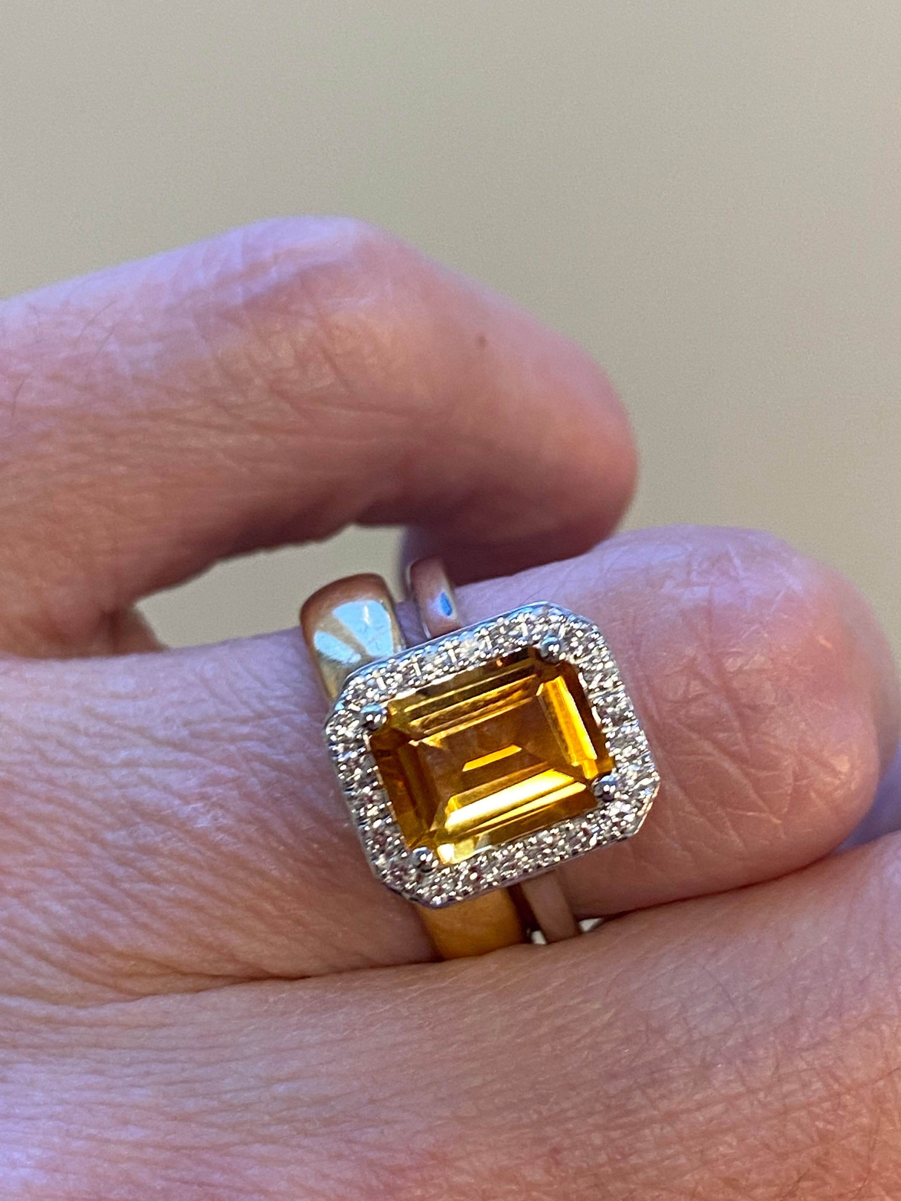 Citrine and Natural Diamond Halo Ring in 9ct White Gold