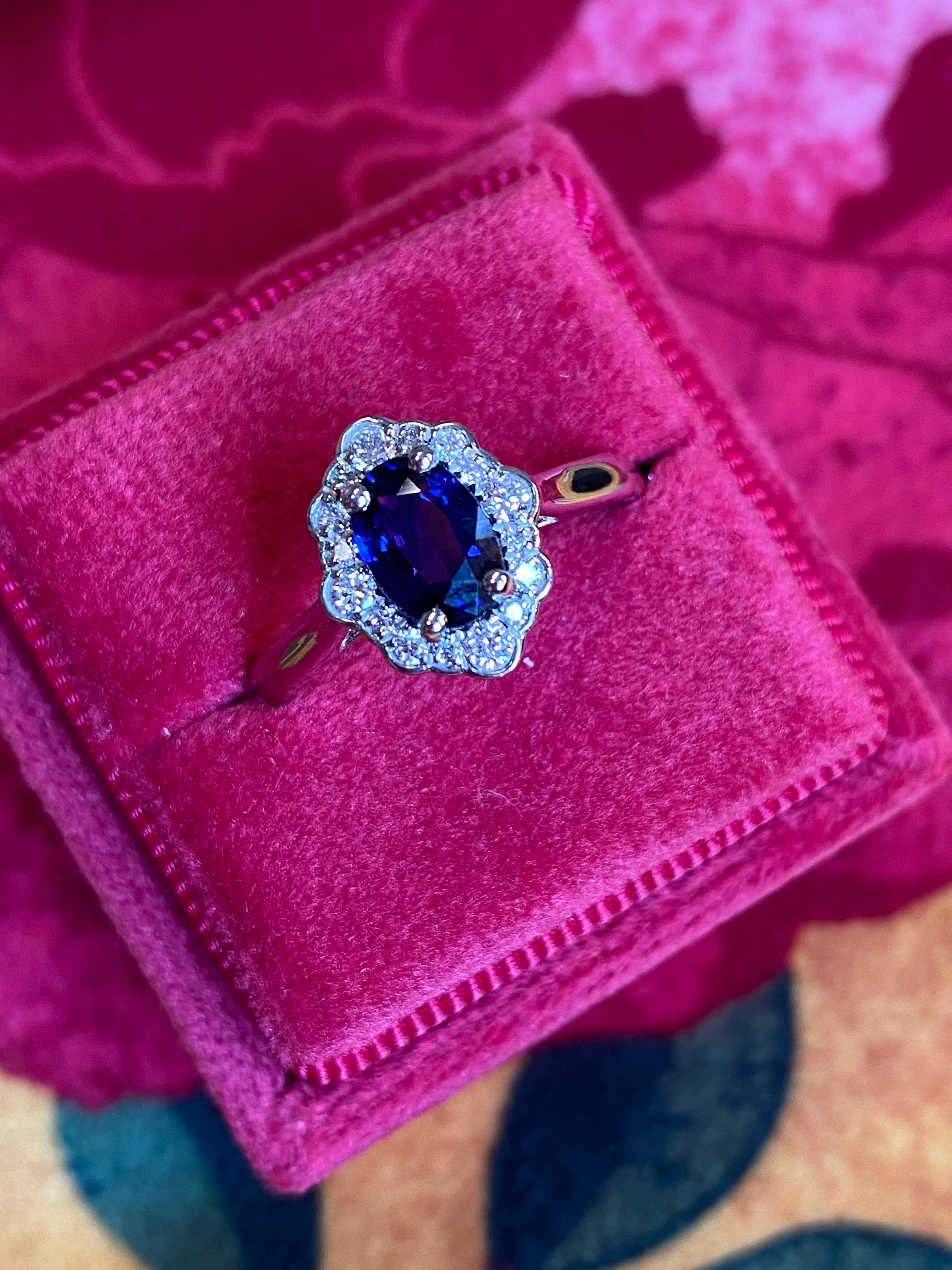 1.26 CTW Art Deco Style Blue Ceylon Sapphire and Natural Diamond Halo Ring in Platinum