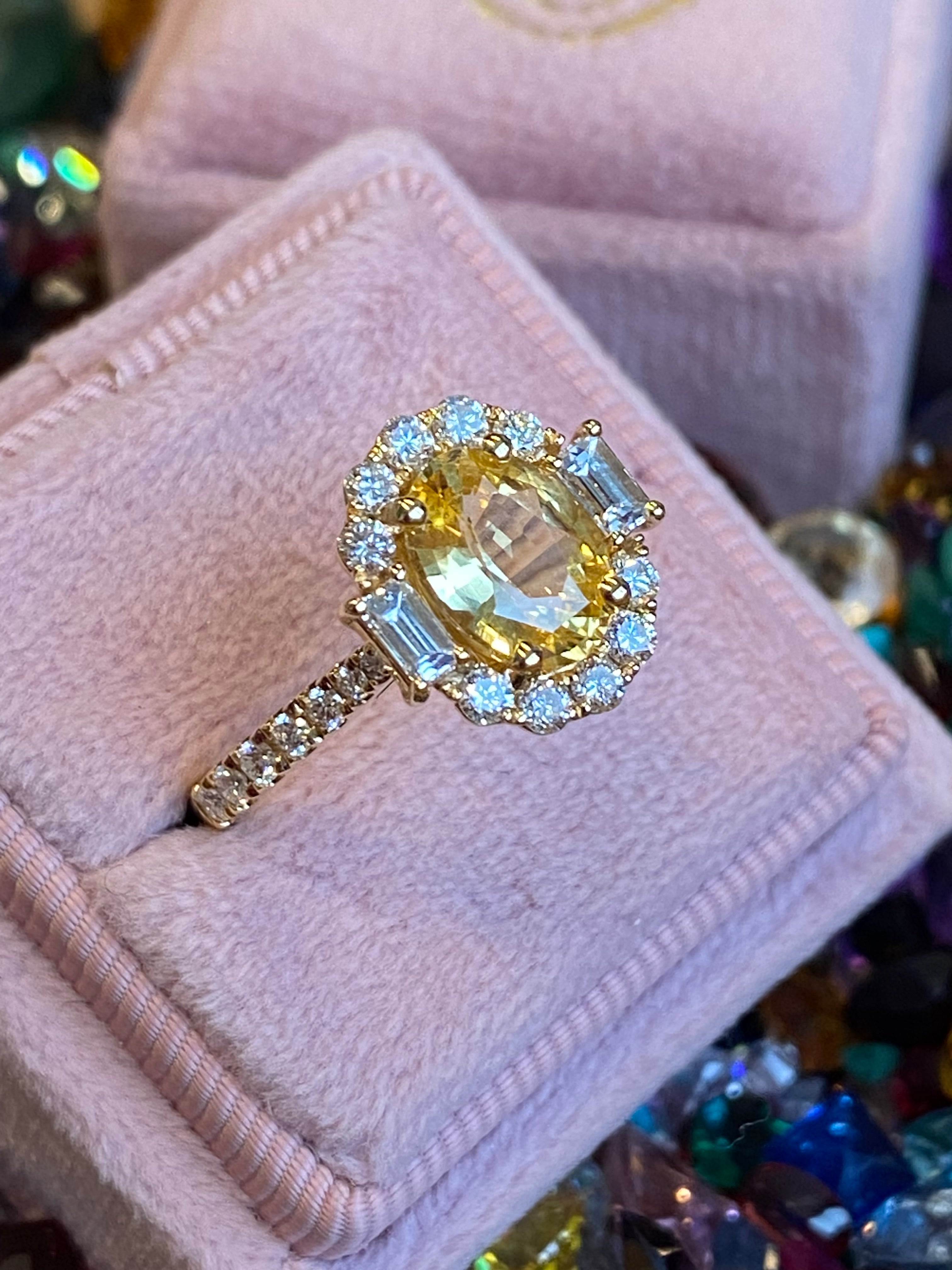 2.44 CTW Yellow Sapphire and Natural Diamond Halo Ring in 18ct Yellow Gold